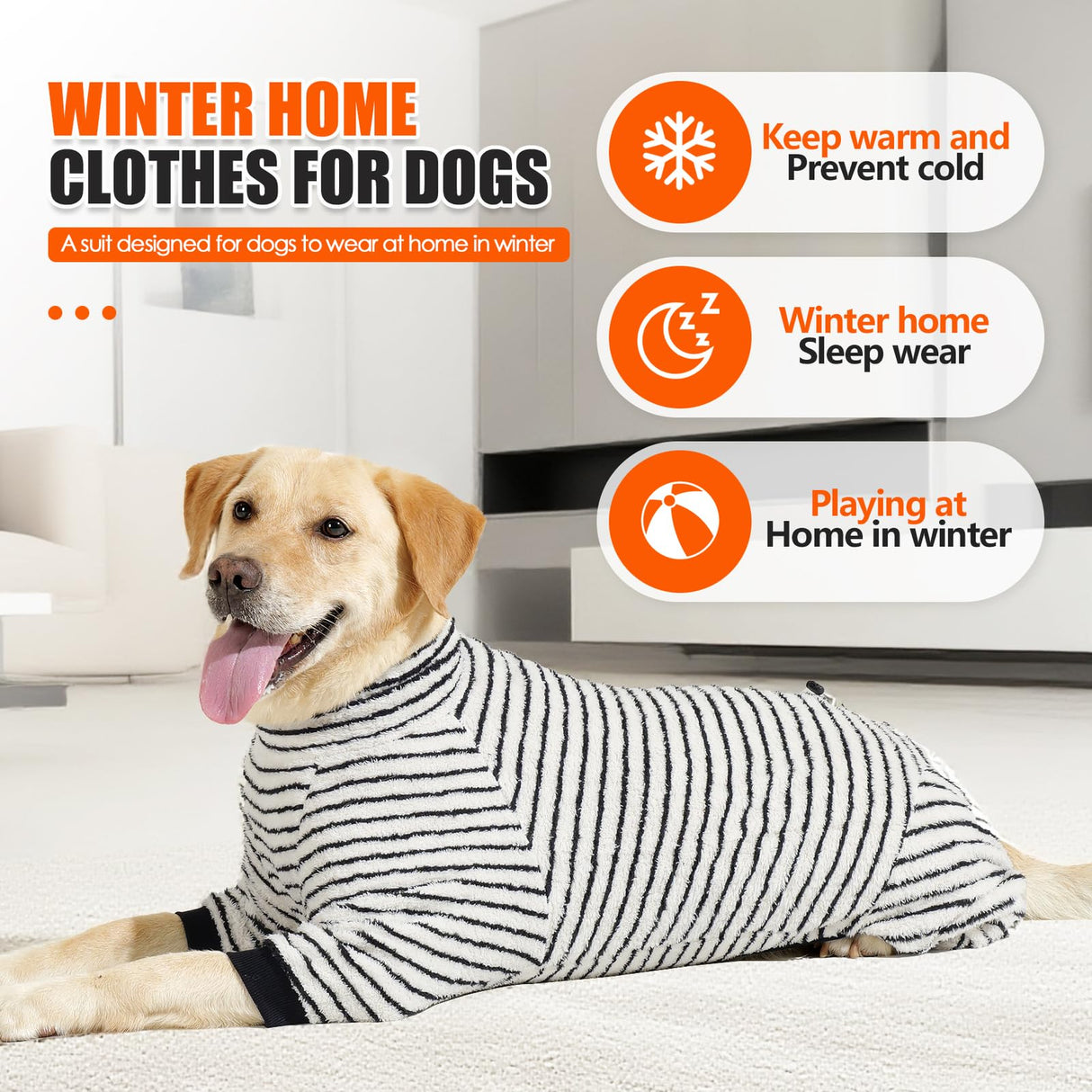 PAPIAMEN Striped Dog Pajamas Stretchable 4 Legs Doggie Jammies Clothes,Soft Plush Pet Pjs Coat Onesie fit Puppy to Medium Large Dogs,Cute Warm Dogs Costumes Outfits for Winter,Black,L