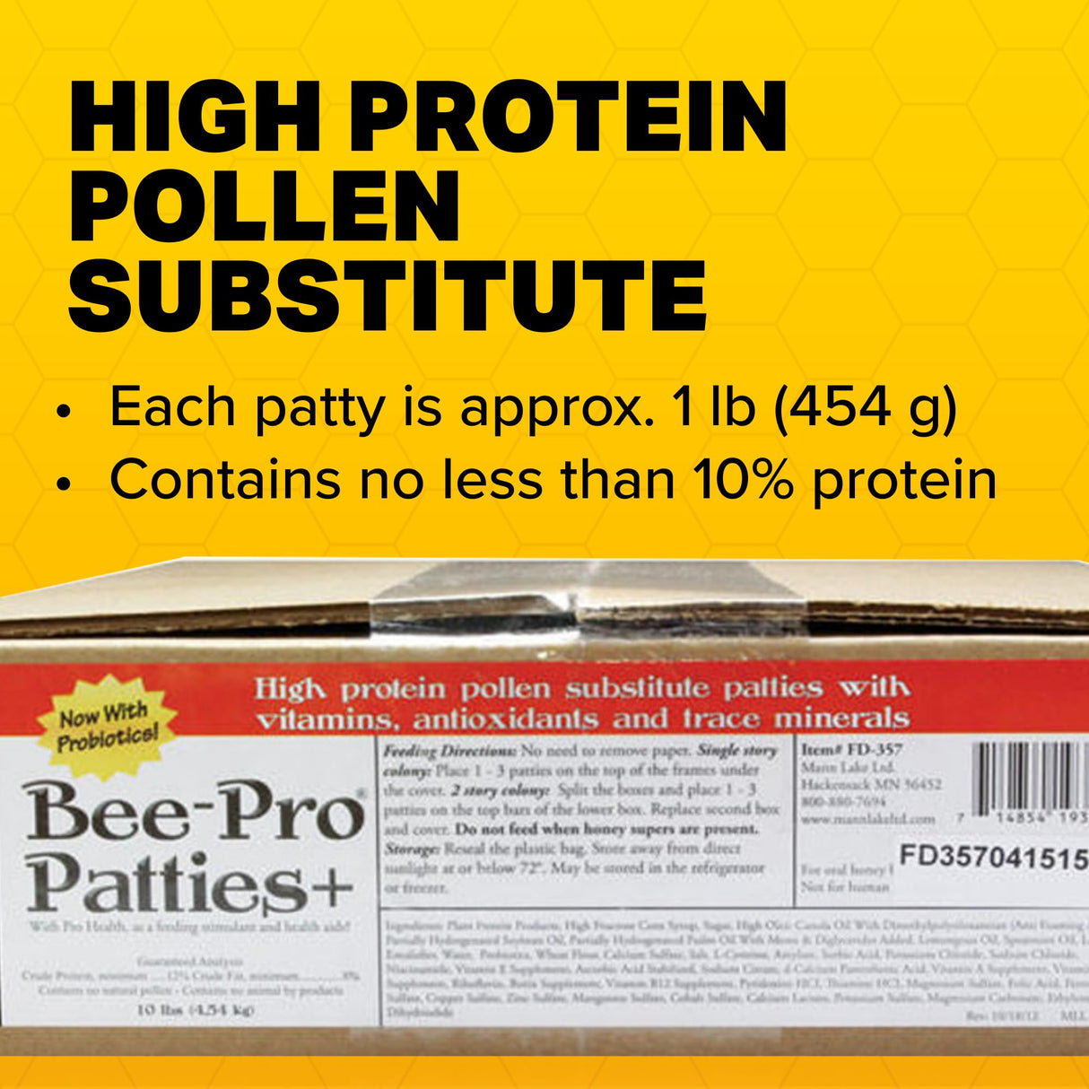 Mann Lake Bee-Pro Patties, High Protein Honey Bee Nutrition with Pro Health Digestive Aide, Spring & Fall Brood Builder for Increased Colony Survival & Stronger Spring Population, Made in USA, 10 Lbs