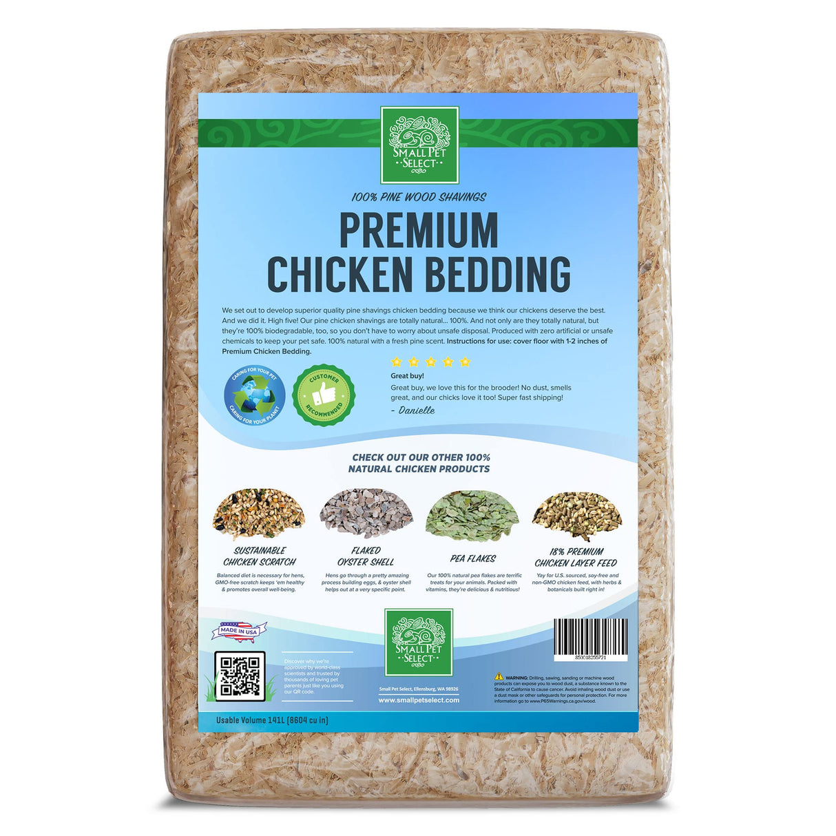 Small Pet Select Pine Shavings Chicken Bedding, Chicken Coop Bedding, Wood Shavings, Great for Hen Nesting Boxes and Chick Brooders, 141L