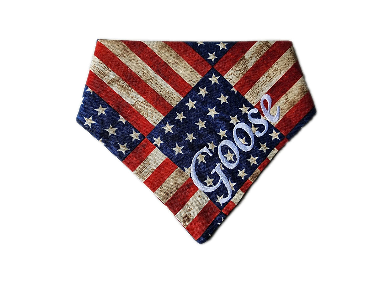 Personalized Dog-Flag-4th of July-Red/Patriotic Personalized Dog Bandana, Triangle Bibs Kerchief, Stars Stripes Dog Bandana/American Flag USA/in Loving Memory