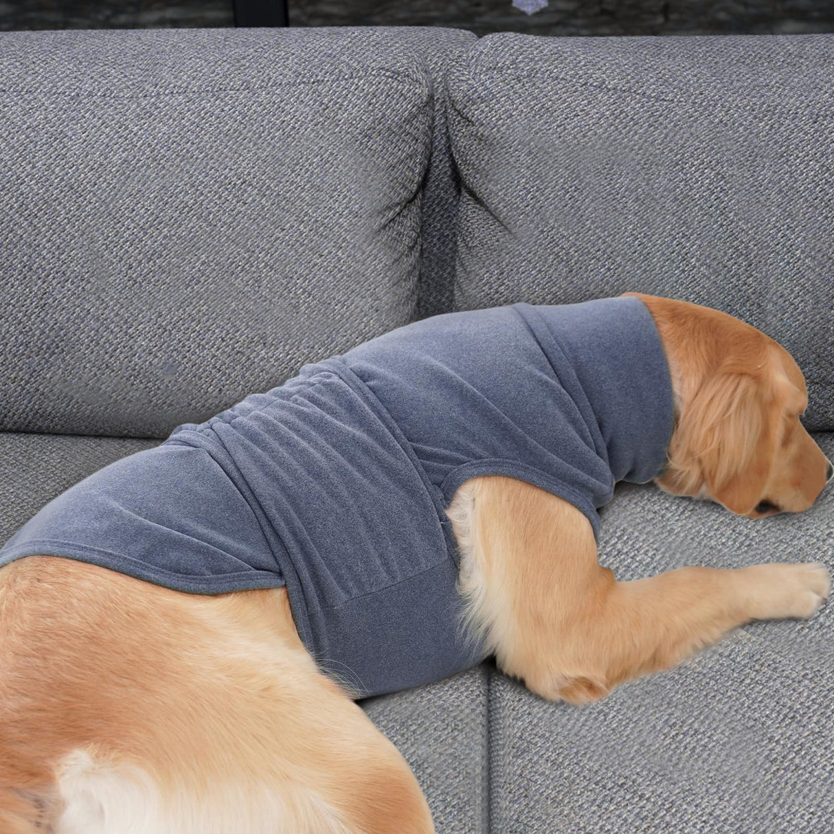 ROZKITCH Anxiety Vest for Dog, Pet Neck Wrap with Hoodie Shirt Soft Ears Cover, Thunder Jacket for Dogs Anxiety for Fireworks Travel Vet Visit 4th of July Holiday Christmas Blue L
