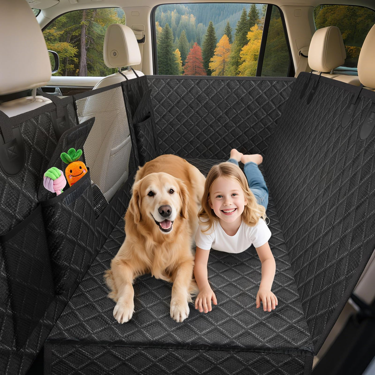 Deeteck Dog Car Seat Cover for Back Seat:Waterproof Back Seat Extender for Dogs - Hard Bottom Car Seat Cover for Dogs with Door Protectors - Dog Car Seat for Traveling and Camping with Pets