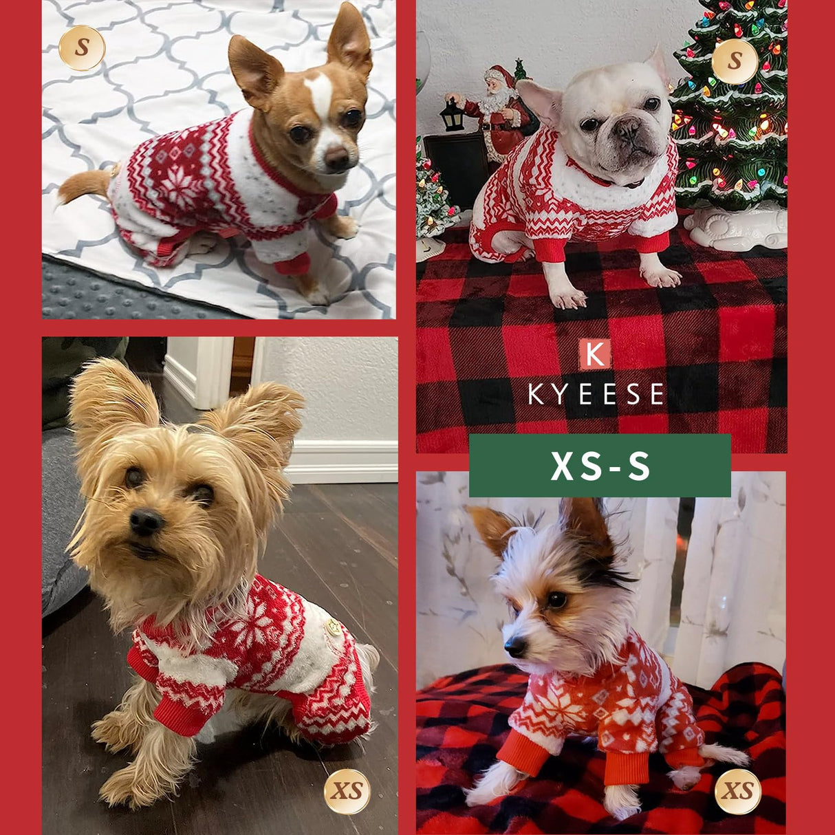 KYEESE Dog Christmas Pajamas, Holiday Dog Pajamas for Small Dogs with Snowflake Pattern, Warm Fleece Cat Onesie Cozy Christmas Outfit for Puppy Kitten Xmas Sweater Pet Jumpsuit, Small