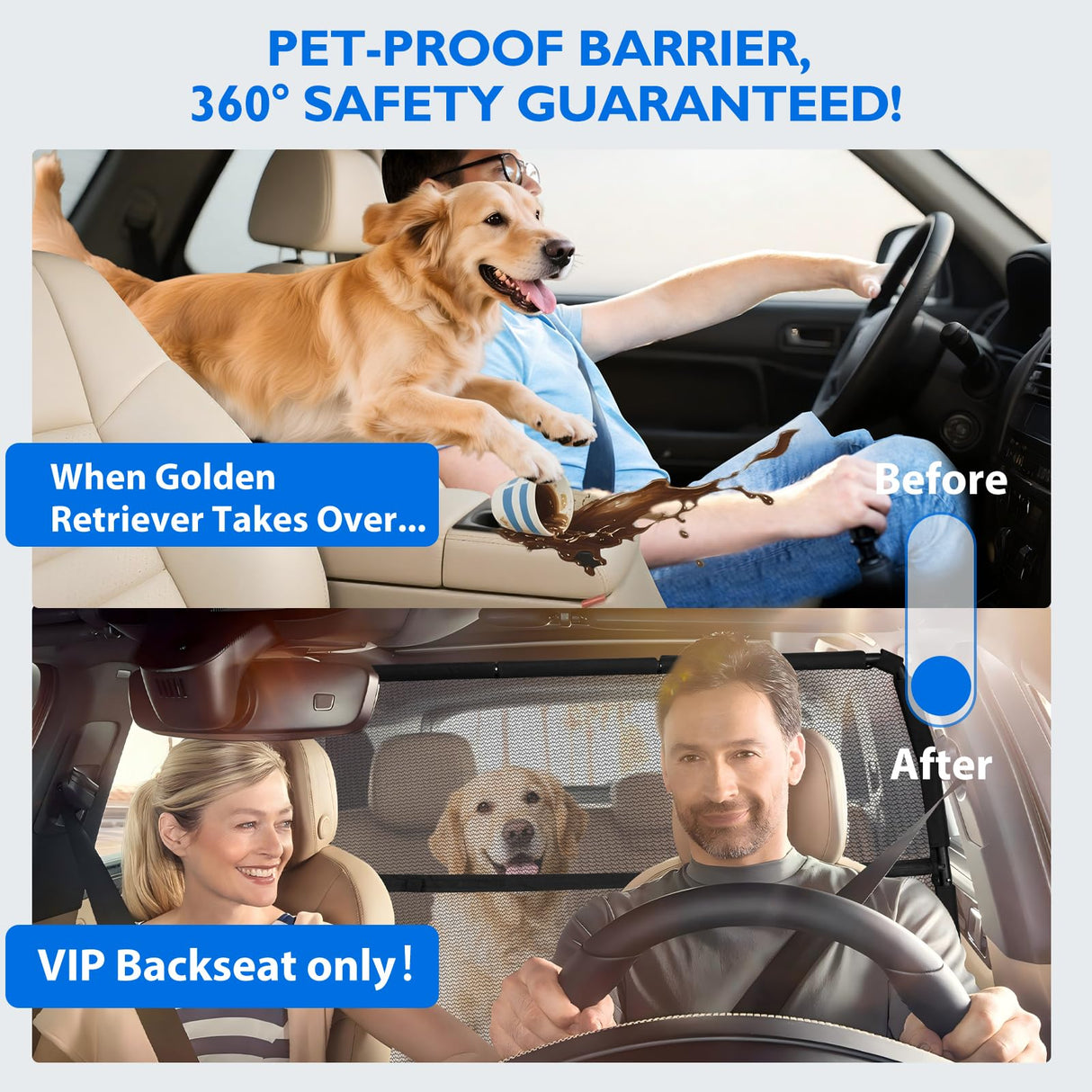Dog Barrier for Truck, 56" Dog Car Barrier Behind Front Seat, Escape-Proof Back Seat Divider & Trunk Cargo Gate, Durable Heavy Duty Pet Gate Net for Truck, SUV & Large Vehicles