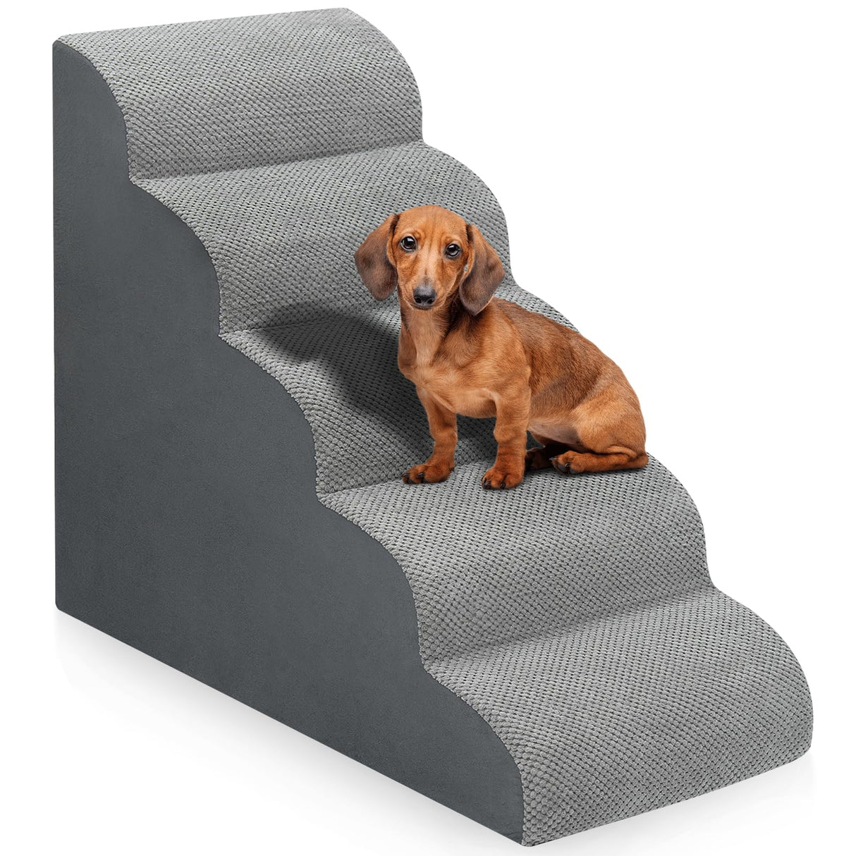 Dog Stairs for Bed 28.7”H, 5-Step Dog Ramp, Non-Slip Sturdy Pet Steps for Small Dogs & Cats to get on High Bed or Couches, Grey