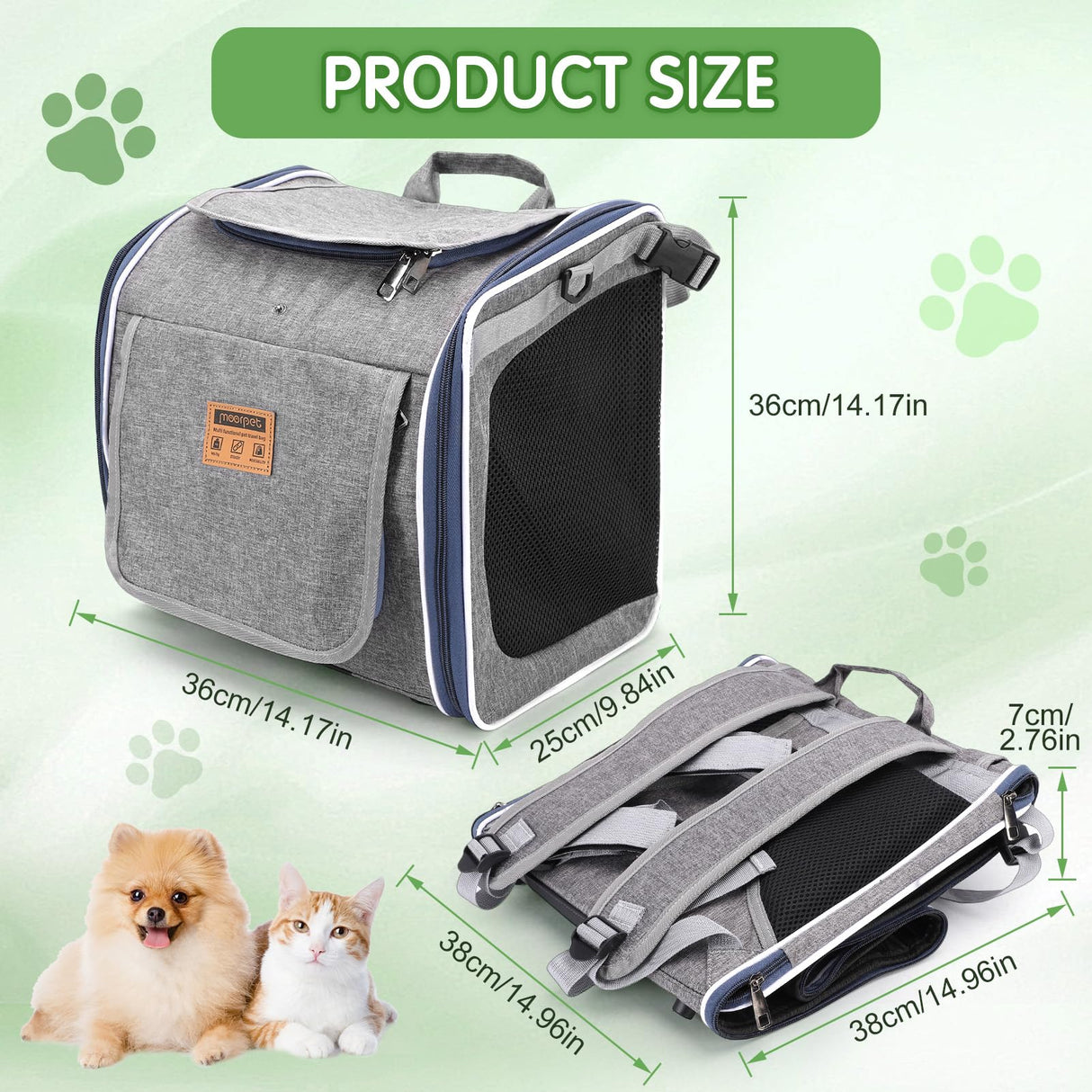Dog Bike Basket, Expandable Foldable Soft-Sided Dog Carrier, Bike Dog Carrier with Internal Storage Pocket, Dog Backpack Carrier Safe and Easy for Small Medium Cats and Dogs