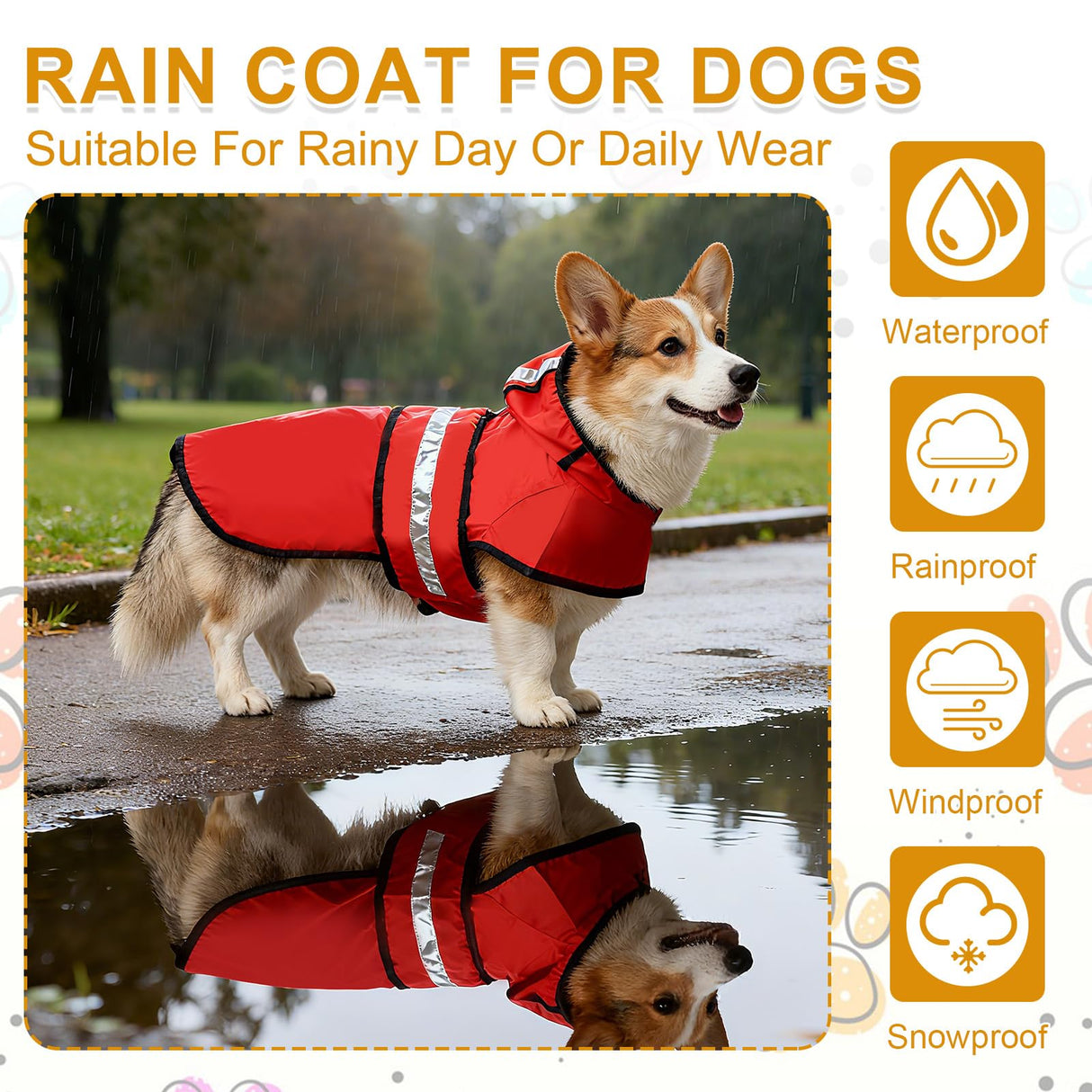 PETAXCELL Dog Raincoat, Dog Rain Jacket Waterproof Jacket Reflective Adjustable Hooded Pet Rain Coat with Leash Hole, (Red, 3XL), Intended for Large Medium Small Puppies