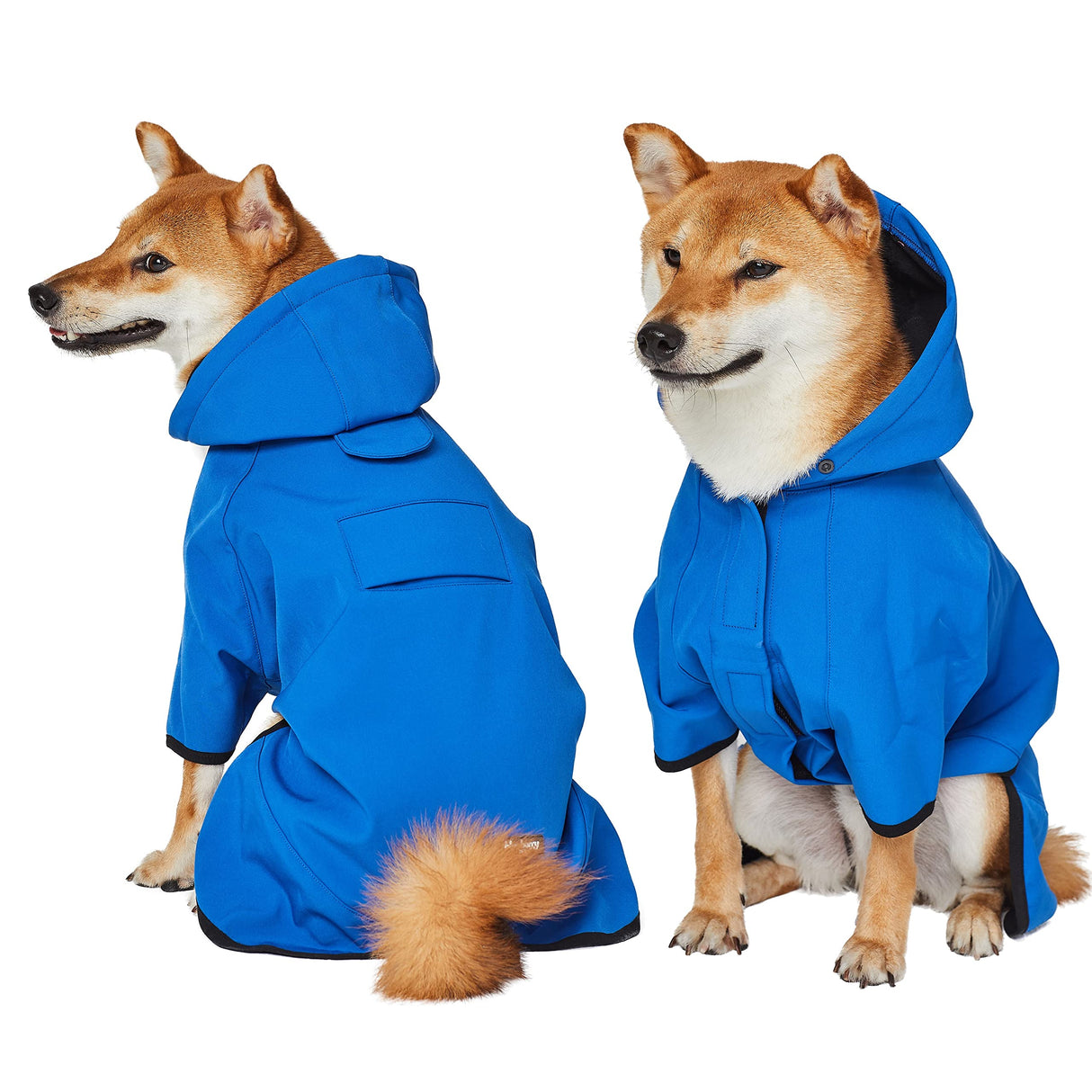 Blueberry Pet 26" Waterproof Dog Softshell Jacket, Hooded Raincoat and Windbreaker with Leash & Harness Hole, Dazzling Blue, Outdoor Rain Gear for Dogs