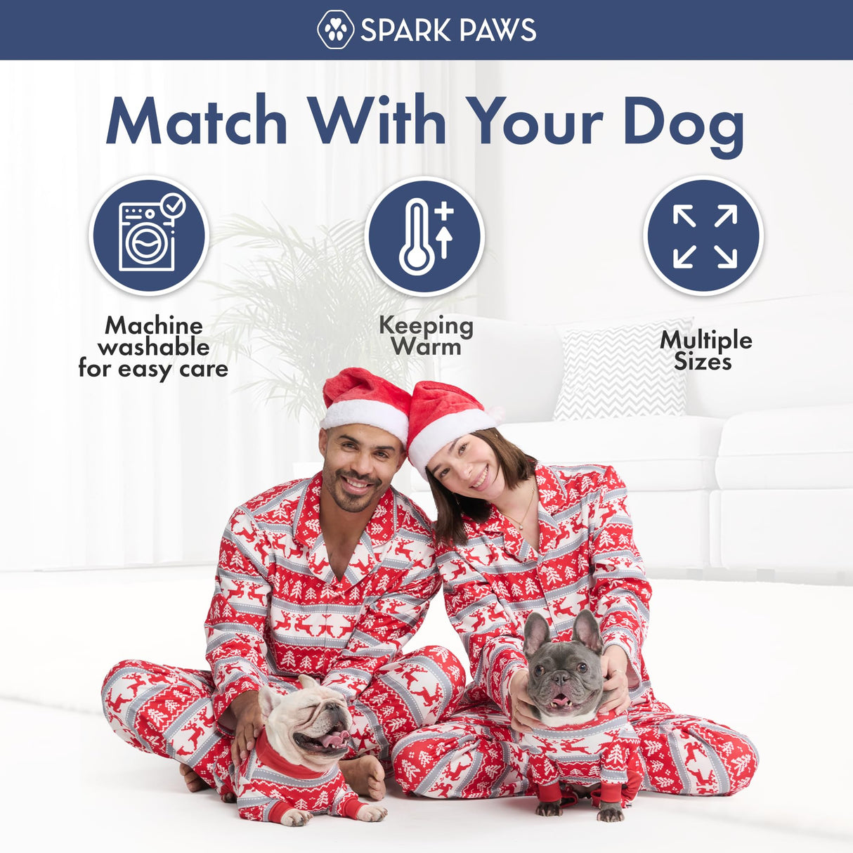 Spark Paws Christmas Matching Dog and Owner Pajama Bottoms, Festive Holiday Family Outfit Sets, Winter Wonderland - Large