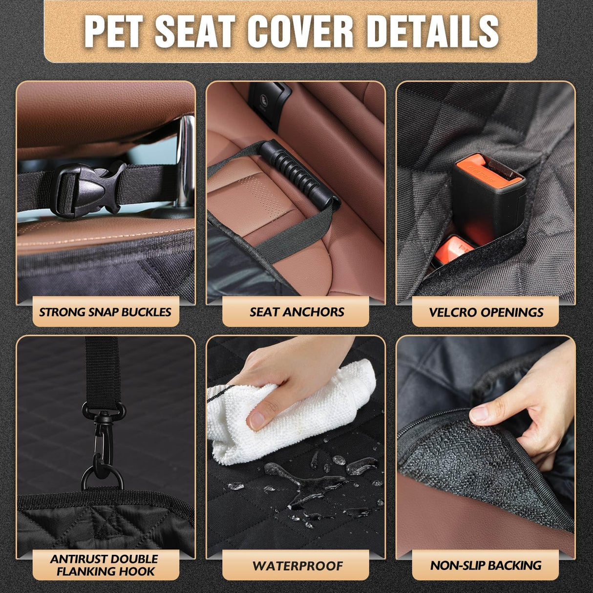 K KNODEL Dog Seat Cover, 100% Waterproof Car Seat Cover for Pets, Pet Seat Cover Dog Hammock, Heavy Duty Scratch Proof Pet Back Seat Covers, Zippered Side Flaps for Cars, Trucks and SUVs (Black)
