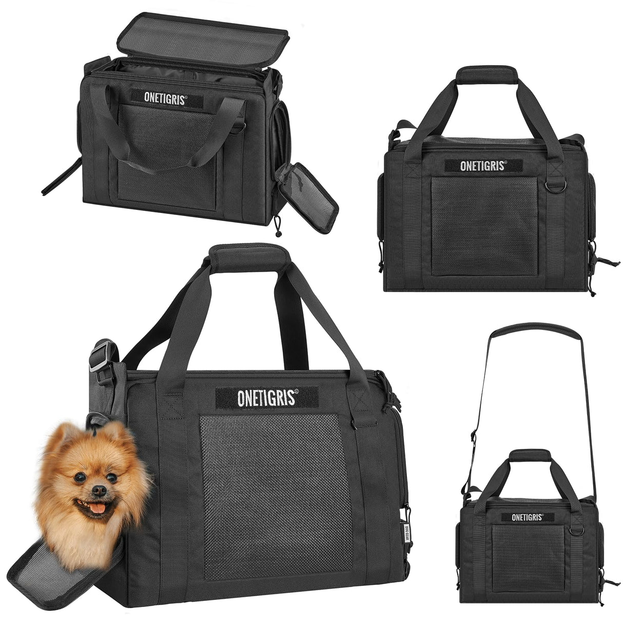 Onetigris Portable Pet Carrier for Small Puppy Dog and Cat, Multi Carry Way Soft Sided Carrier, Lightweight Adjustable Travel Pet Carrier for Outdoor Walking, Vet Visit, Camping, Up to 12lbs