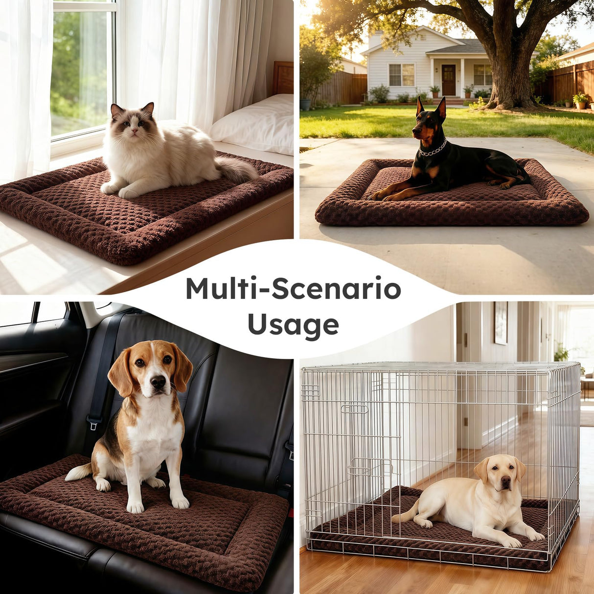Dog Bed Mat, Dual-Sided Dog Crate Bed Mat - Ultra Soft & Machine Washable Kennel Pad for Medium Dogs, All-Season Comfort Pet Bed for Crates, Travel, and Home, Brown, 30 x 18 Inch