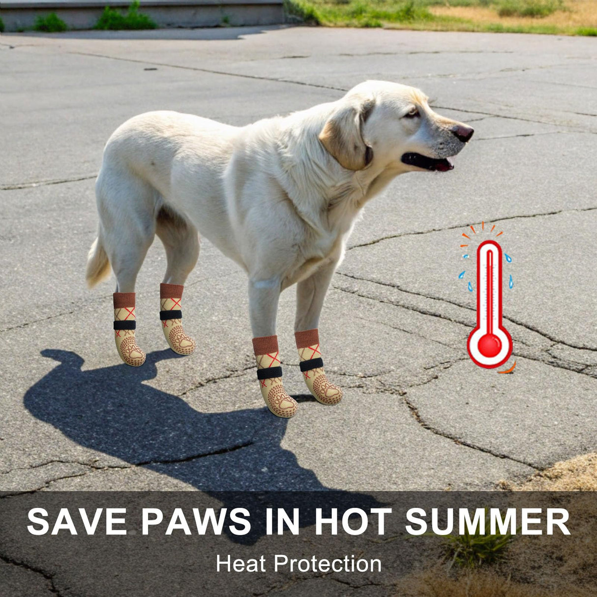 BEAUTYZOO 6PCS Dog Socks to Prevent Licking Paws, Anti Slip Dog Shoes for Hot Pavement Hardwood Floors, Traction Control Toe Grips Boots & Paw Protectors for Small Medium Large Senior Dogs, Khaki XL