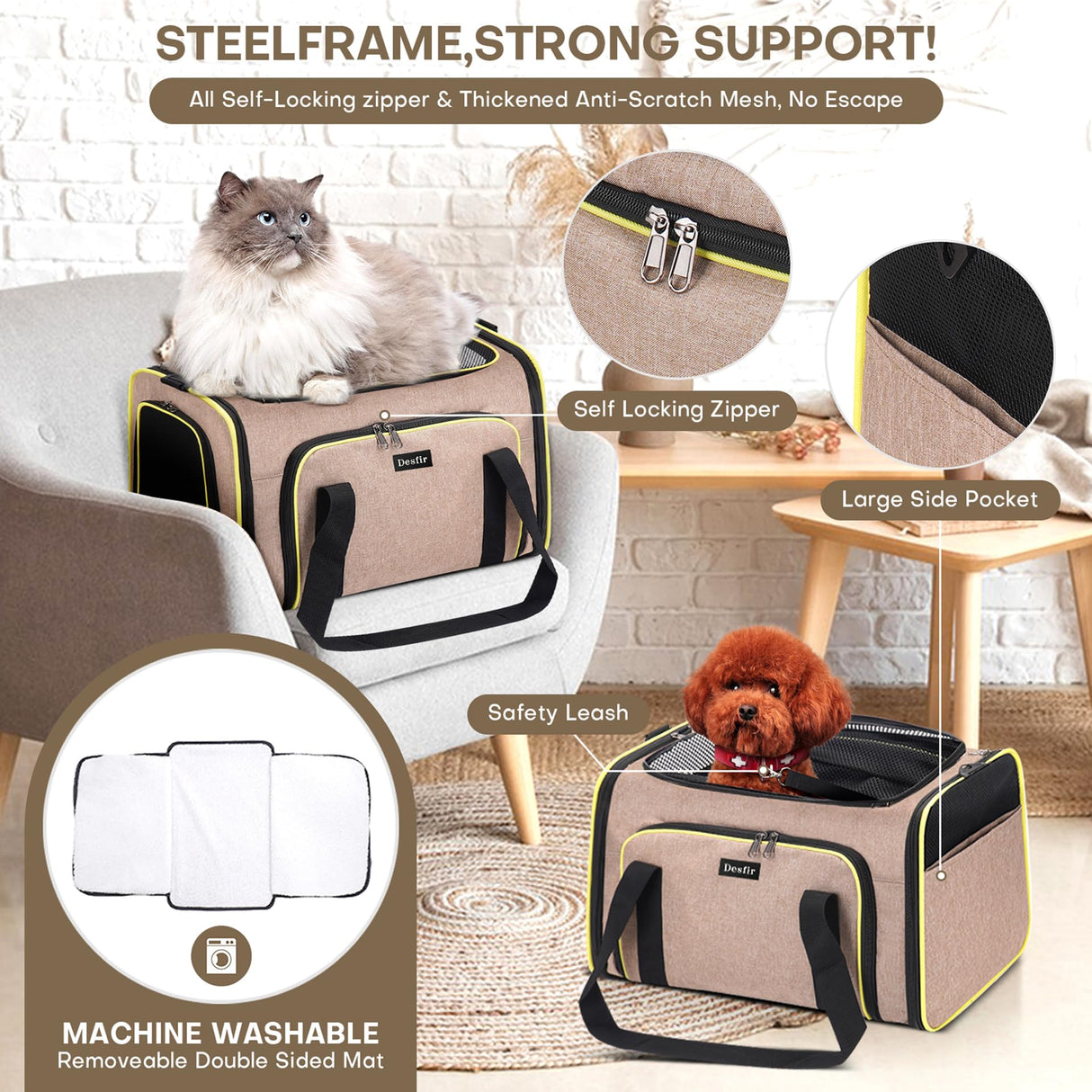 Premium Pet Carrier – Dog & Cat Travel Bag, Airline Approved, Soft-Sided Design for Small to Large Pets, TSA Compliant, Expandable & Collapsible (Brown)