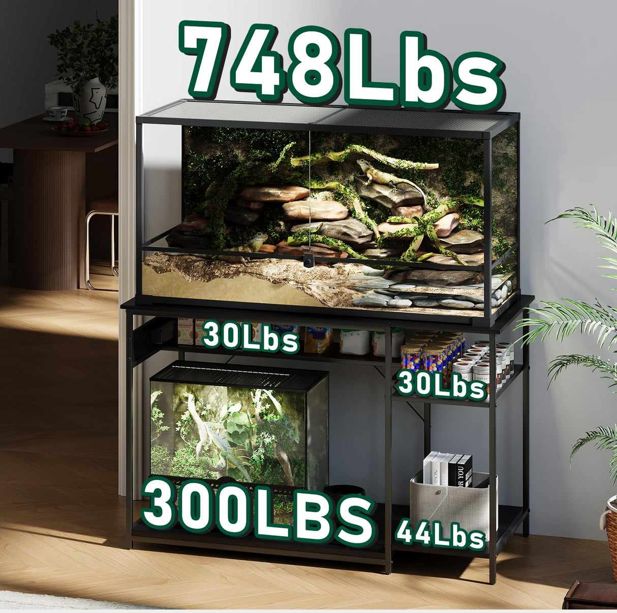 ZZJIHAI 120 Gallon Fish Tank Stand with Power Outlets, Heavy Duty Large Aquarium Stand with Light, Double Reptile Tank Turtle Terrariums Table for Fish Tank Accessories Storage,1100LBS Capacity