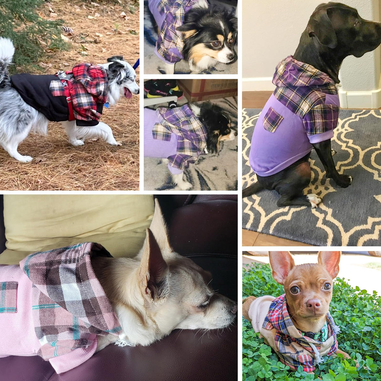 K9meme Plaid Hoodie for Small Medium Large Dogs, Warm Sweatshirt With Hat and Leash Hole, Clothes for Puppy Bulldog XS S M L Sized Breeds, Soft Pullover Fleece Sweater