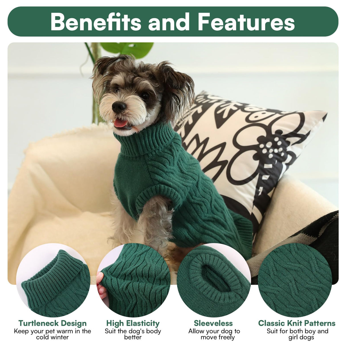 Queenmore Large Dog Sweater,Dog Sweaters for Extra Large Dogs Girls Boys,Warm Pullover Sleeveless Winter Dogs Sweaters,Pet Christmas Coat for Extra Large Breeds,Pitbull, Boxer(Green,2XL)