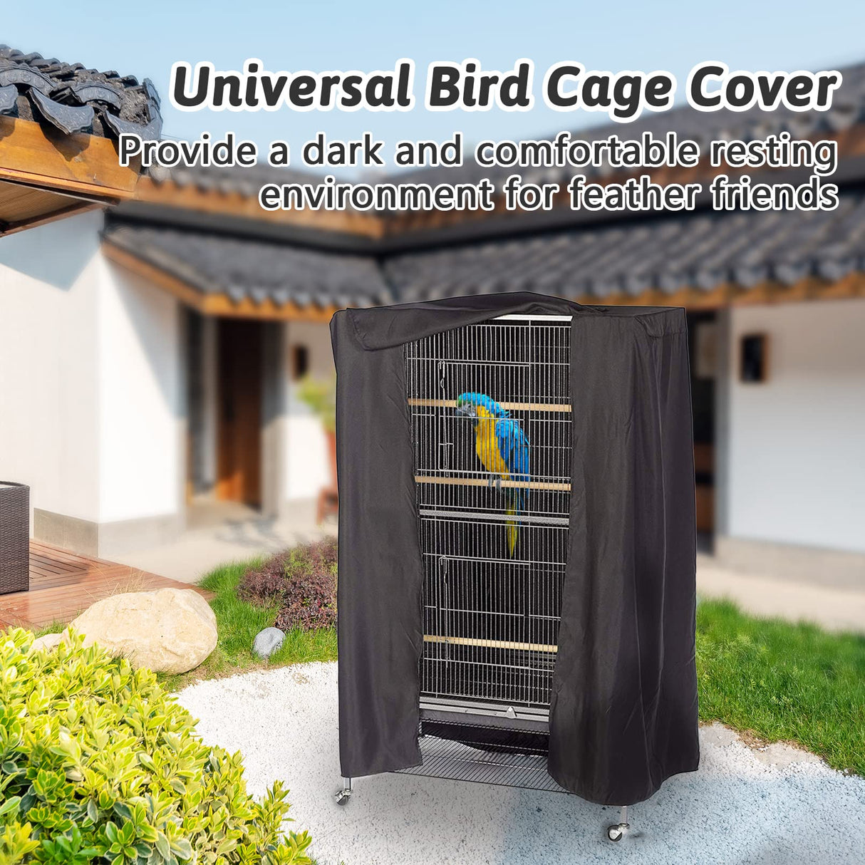 Fhiny Bird Cage Cover, Water-Proof Good Night Black-Out Birdcage Cover Durable Washable Windproof Cage Accessories for Parrot Parakeet Small Animal Sleeping