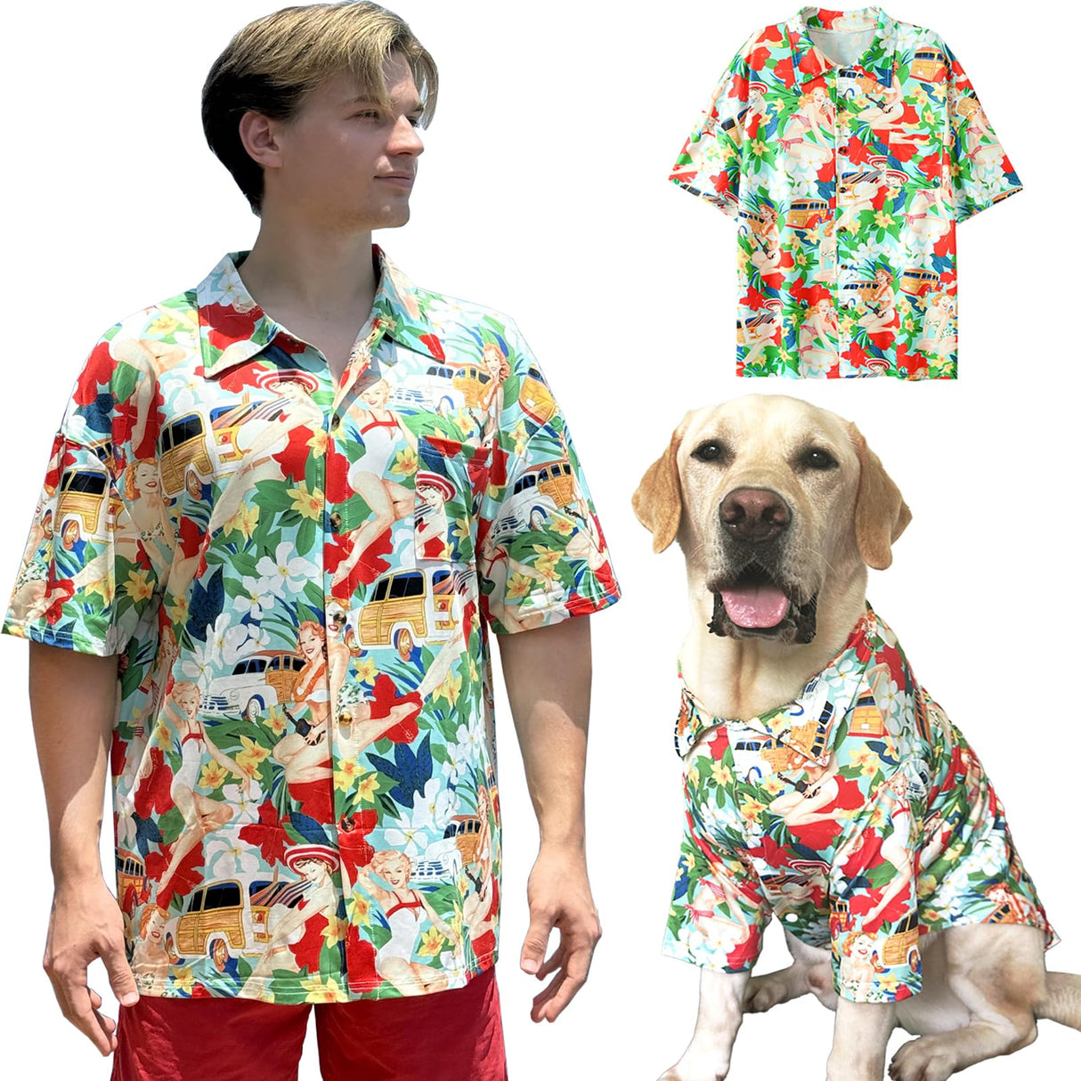 Dog Shirt Hawaii Breathable Cool Beach Style T-Shirt Dog Clothes for Medium to Large Dogs Owners and Pet Shirts Sold Separately,XL Red Girl