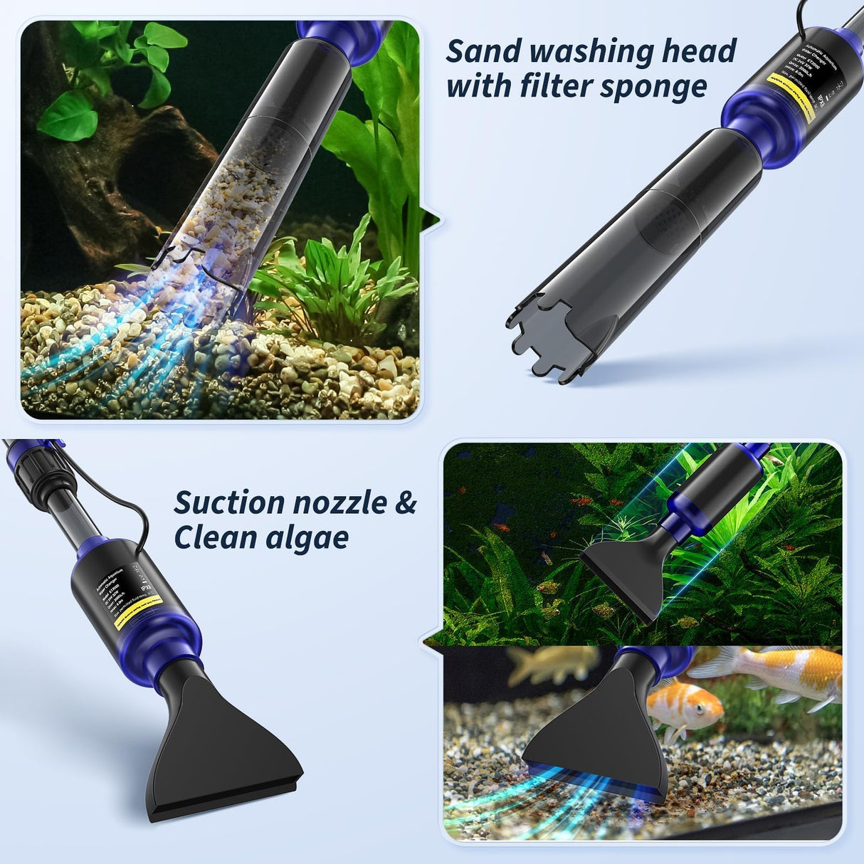 Fish Tank Cleaner, Adjustable Water Flow Aquarium Gravel Cleaner, 530GPH/32W Electric Fish Tank Cleaning Tools, Turtle Tank Gravel Cleaner Vacuum for Wash Sand, Water Changing and Water Circulation