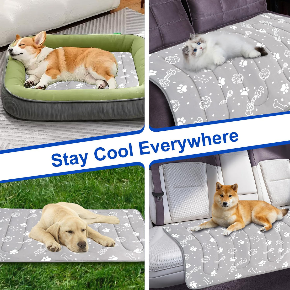 MH MYLUNE HOME Upgrade Cooling Mat for Pets,30”x20” 300g Reinforced Padding &Cool-Chill Fiber, Heat-Absorbing Color-Changing Pet Pad, Foldable Summer Bed