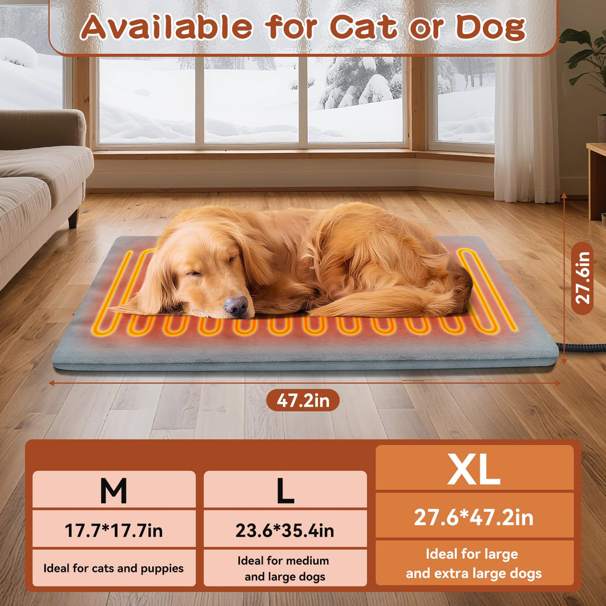 AFDUV Pet Heating Pads for Cats & Dogs Outdoor Indoor, 17.7 * 17.7inches Puppy Cat Heating Pad Bed Mat Outdoor Waterprooof, Heated Dog Blanket Bed Outside, Gifts for Cats Puppy in Winter