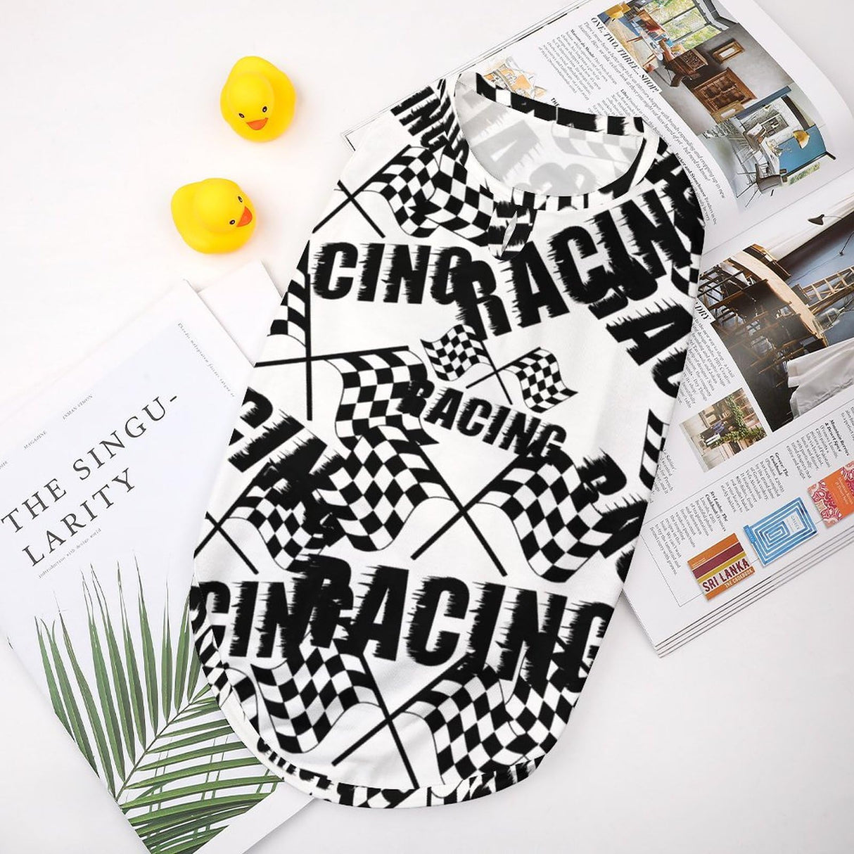 Checkered Flags Race Car Flag Dog Shirts Printed Pet Tank Top Sleeveless Vest Soft Pet T Shirts for Puppy and Cat