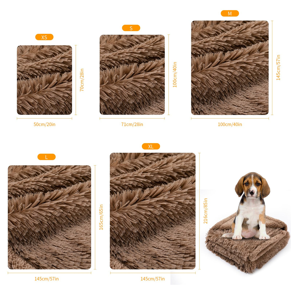 Wowchine Waterproof Calming Dog Bed Covers Pets Blanket for Large Dogs Cats Brown Fluffy Long Faux Fur Pet Blankets Reversible Couch Sofa Cover Washable Love Bed Mats(Brown,XL-85x57in)