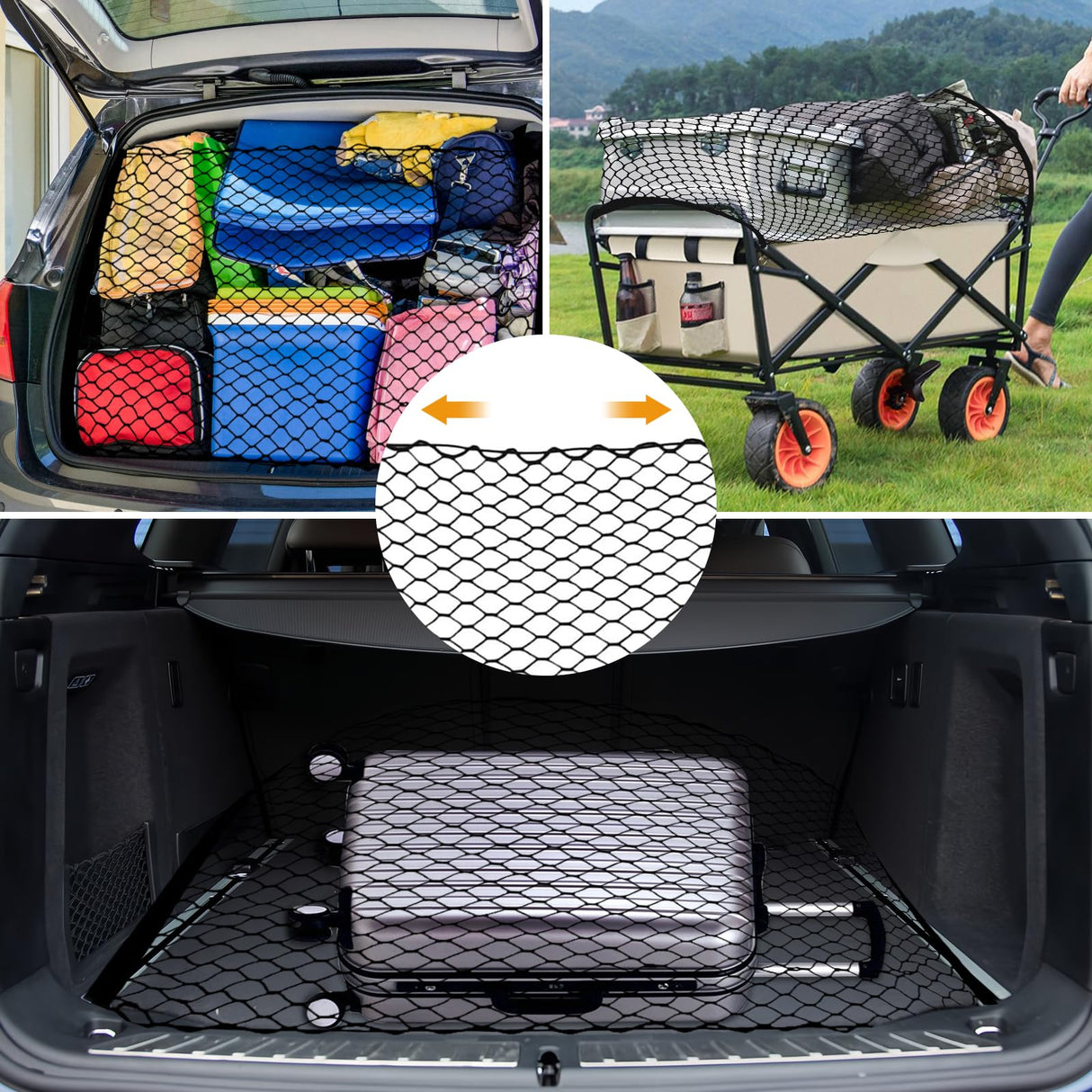 Dog Barrier for Car SUV, 47" Dogs Net with Metal Hooks, Stretchable Mesh Cargo Net, Car Divider Dog Gate for Driving Safely with Children & Pets, Universal for Trucks, SUV