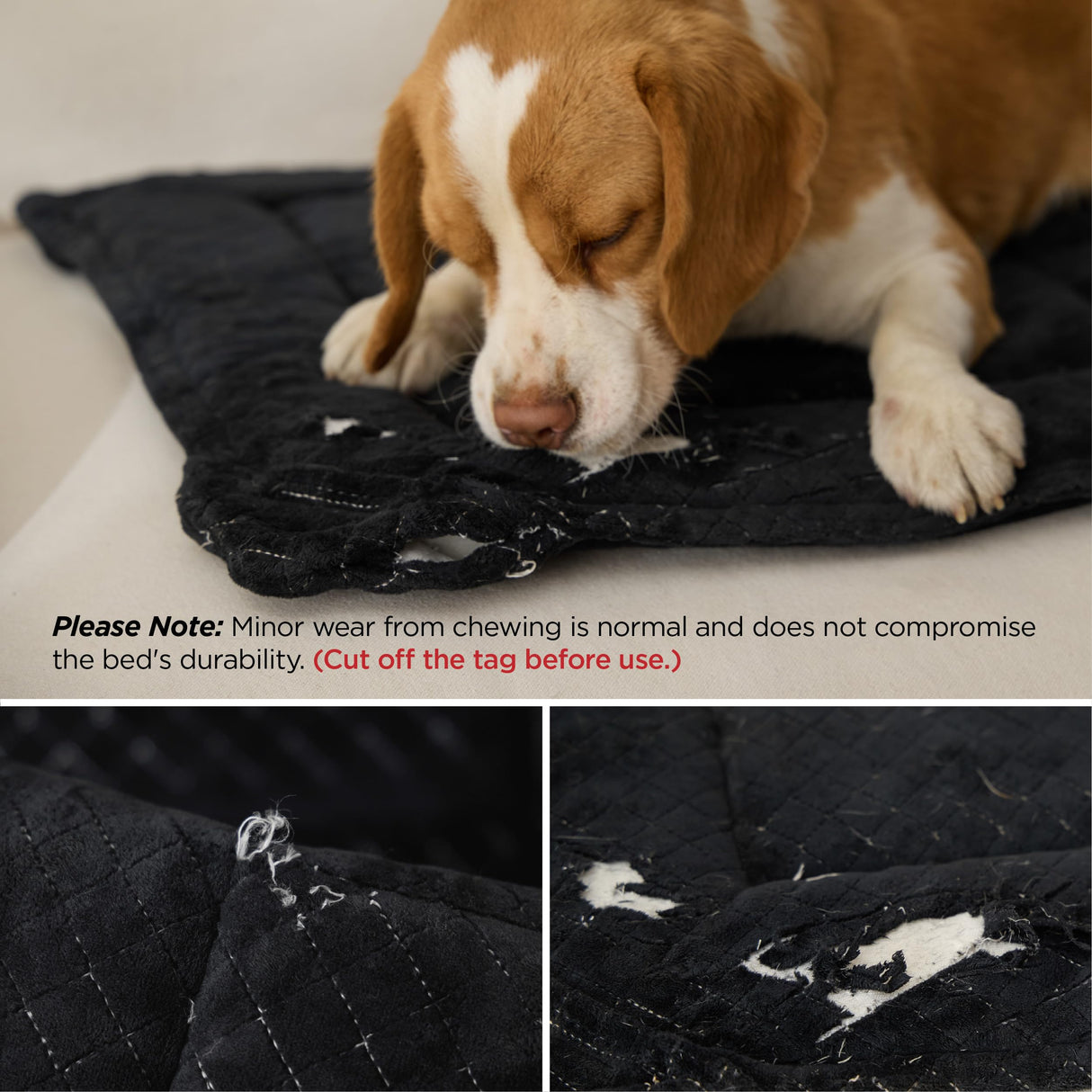 Bedsure Chew Resistant Dog Bed Large Sized Dog - Chew Proof Dog Crate Pad Machine Washable Durable Kennel Mat for Chewers with Reinforced Corners, Black, 35x22 in
