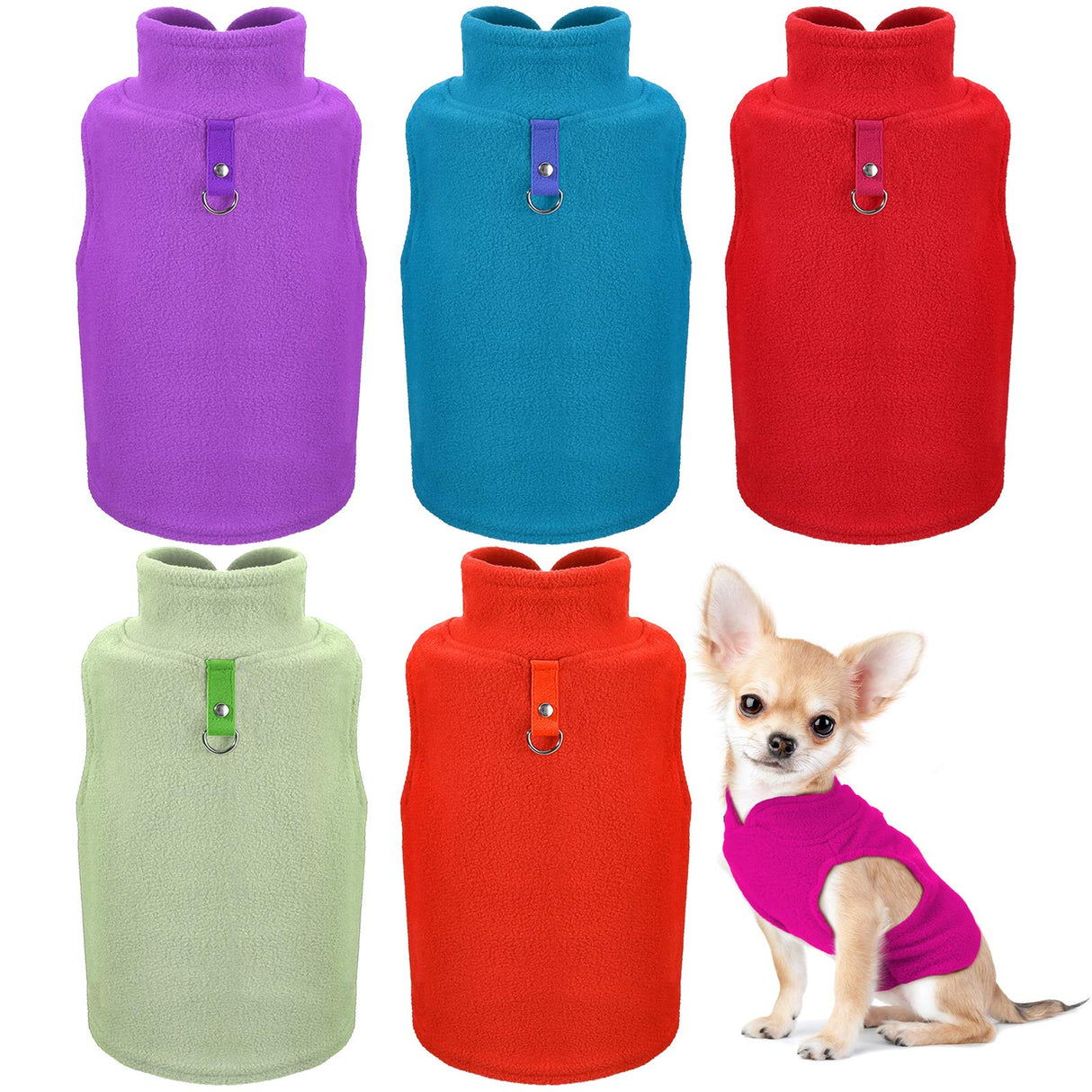 6 Pack Winter Dogs Sweater for Small Dogs Warm Clothes Fleece Vest with Leash Ring Sleeveless Dog Jacket for Little Medium Puppy Pet Unisex(Medium,Bright Colors)