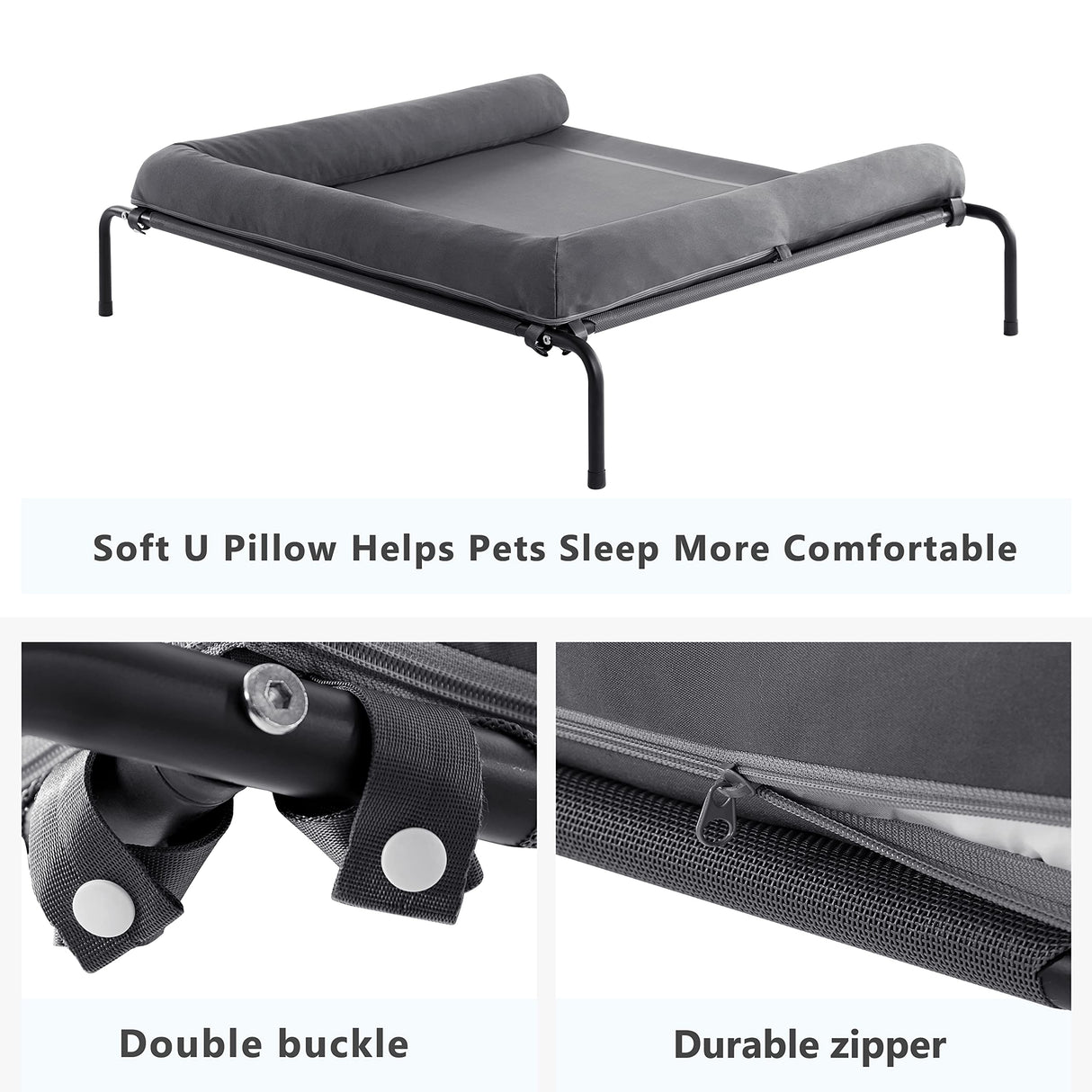 WESTERN HOME Cooling Elevated Dog Bed for Large Dogs, Portable Indoor & Outdoor Raised Dog Bed with Breathable Mesh, Chew Proof Pet Hammock Cots with Removable and Waterproof Bolsters