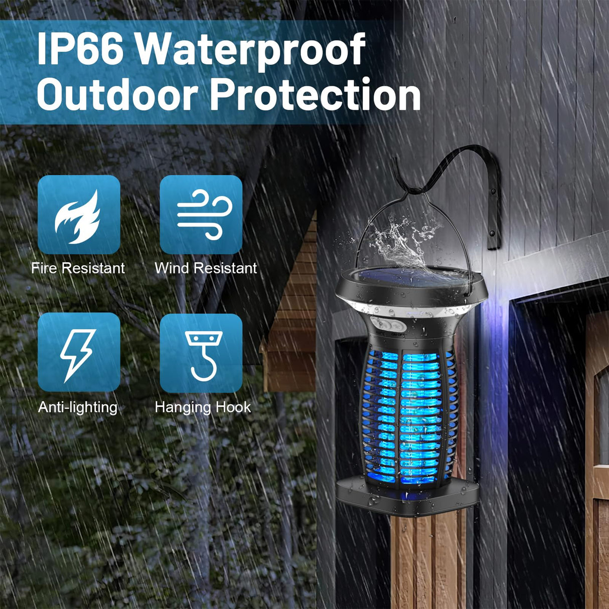Jinyeda Bug Zapper Outdoor & Indoor, Solar Mosquito Zapper Waterproof, 3500 V Electric Fly Zapper Rechargeable, Cordless Mosquito Killer for Camping, Home, Patio, Kitchen