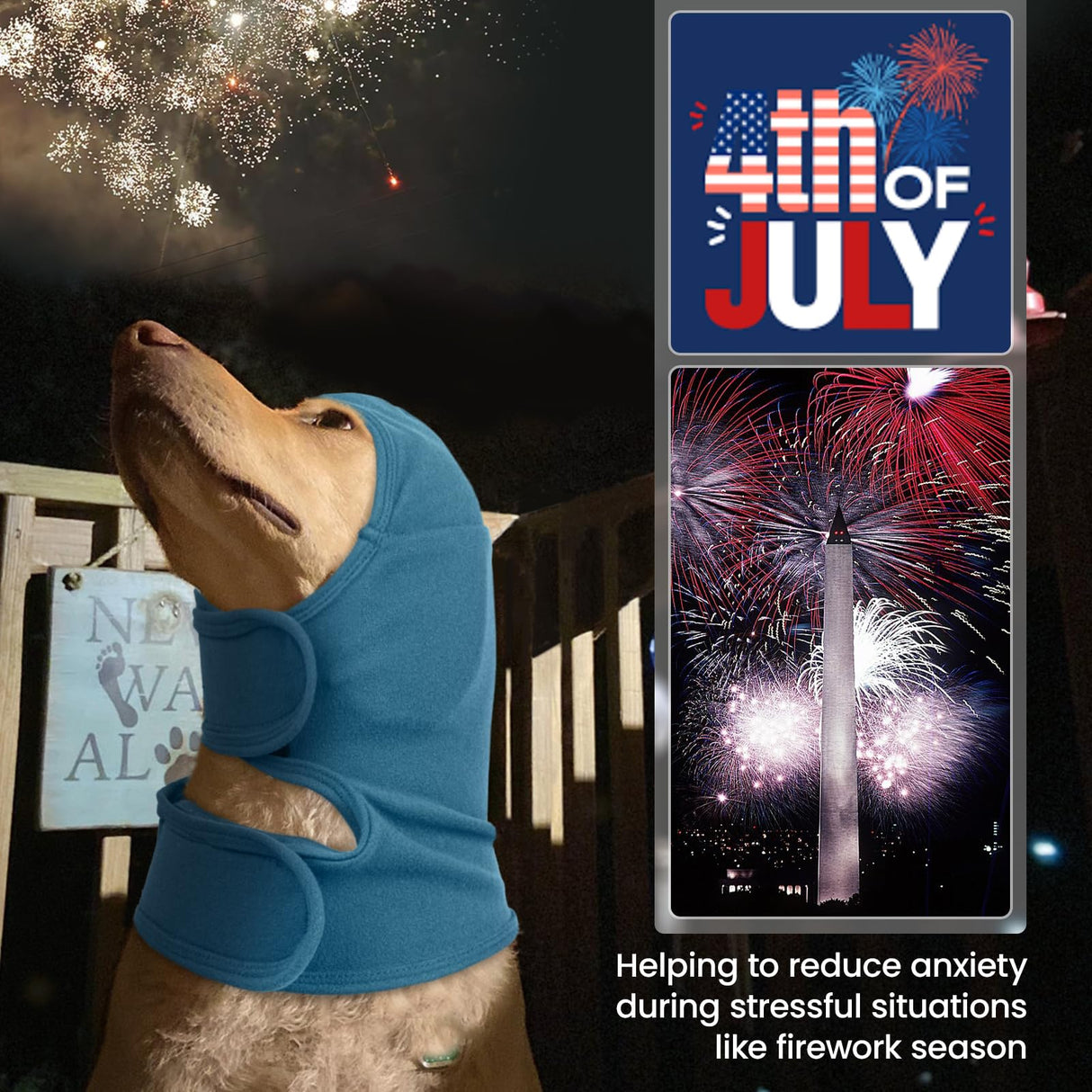 Nanaki Calming Hoodie Dog Ear Covers-No Shake Hematomas Ear Wraps for Dogs, Adjustable Head Wrap Muffs Noise Cancelling Protector, Anxiety Relief, Fireworks & Grooming Bathing, 4th of July, Vet Visit