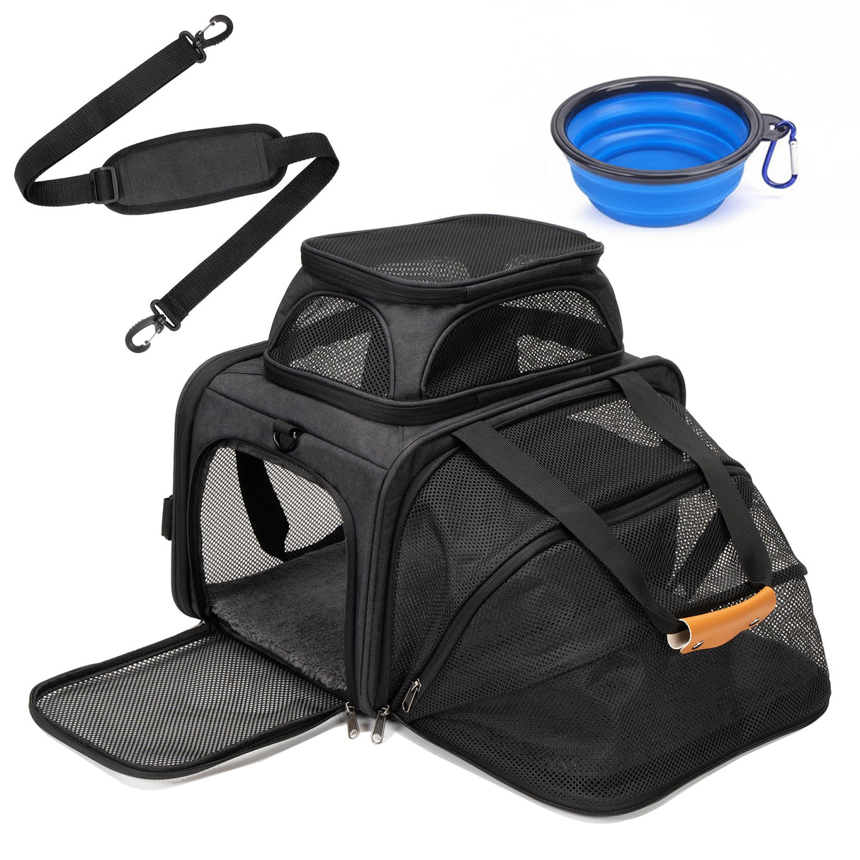 MOYLLOG Expandable Pet Carrier Bag - Airline-Approved, Breathable Mesh, Secure Zippers, Padded Handle & Multi-Pockets (Dark Grey)