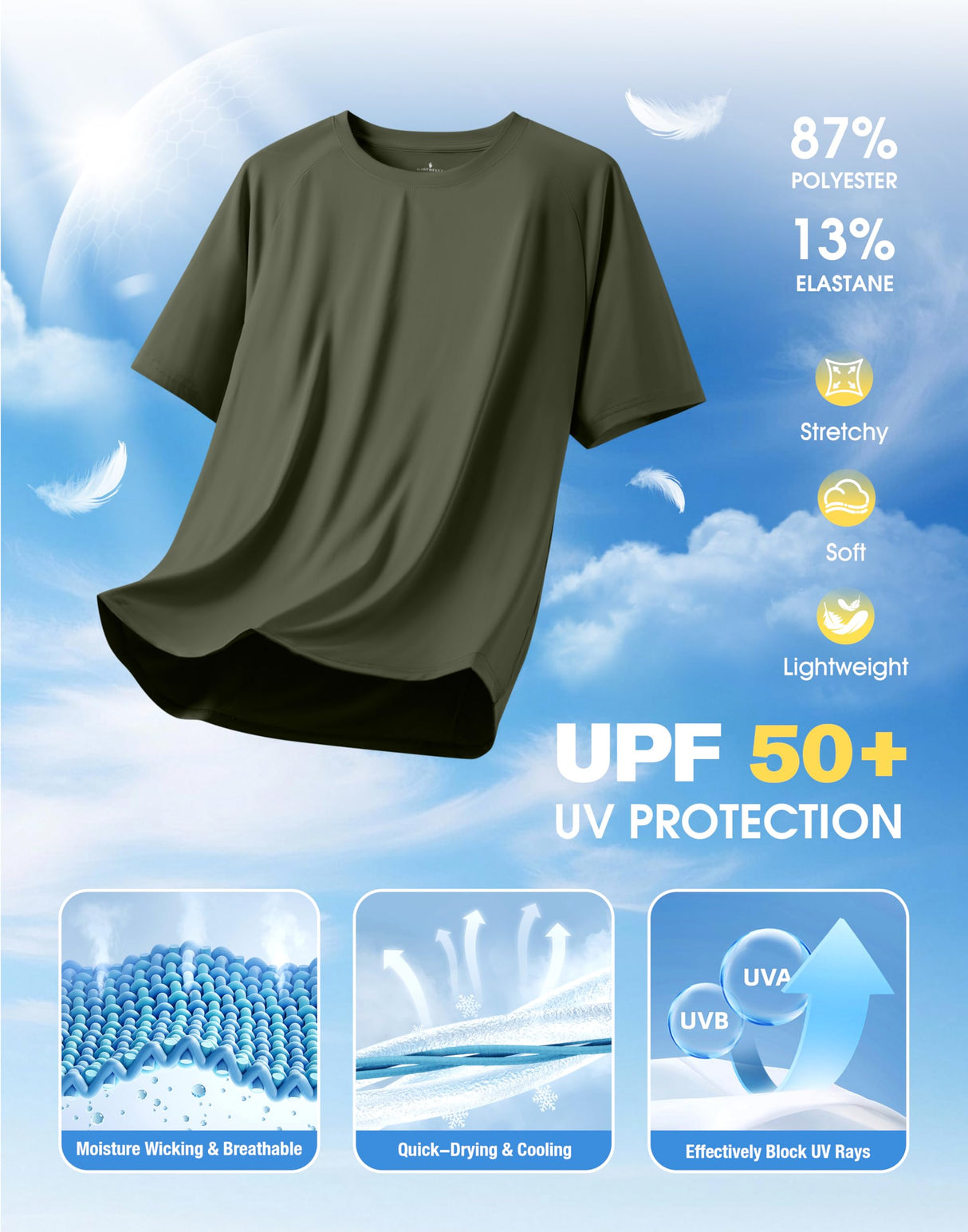 Soothfeel Mens Workout Shirts Quick Dry Athletic Running T-Shirts Short Sleeve Cooling Moisture Wicking Gym Active Tee Tops Olive L