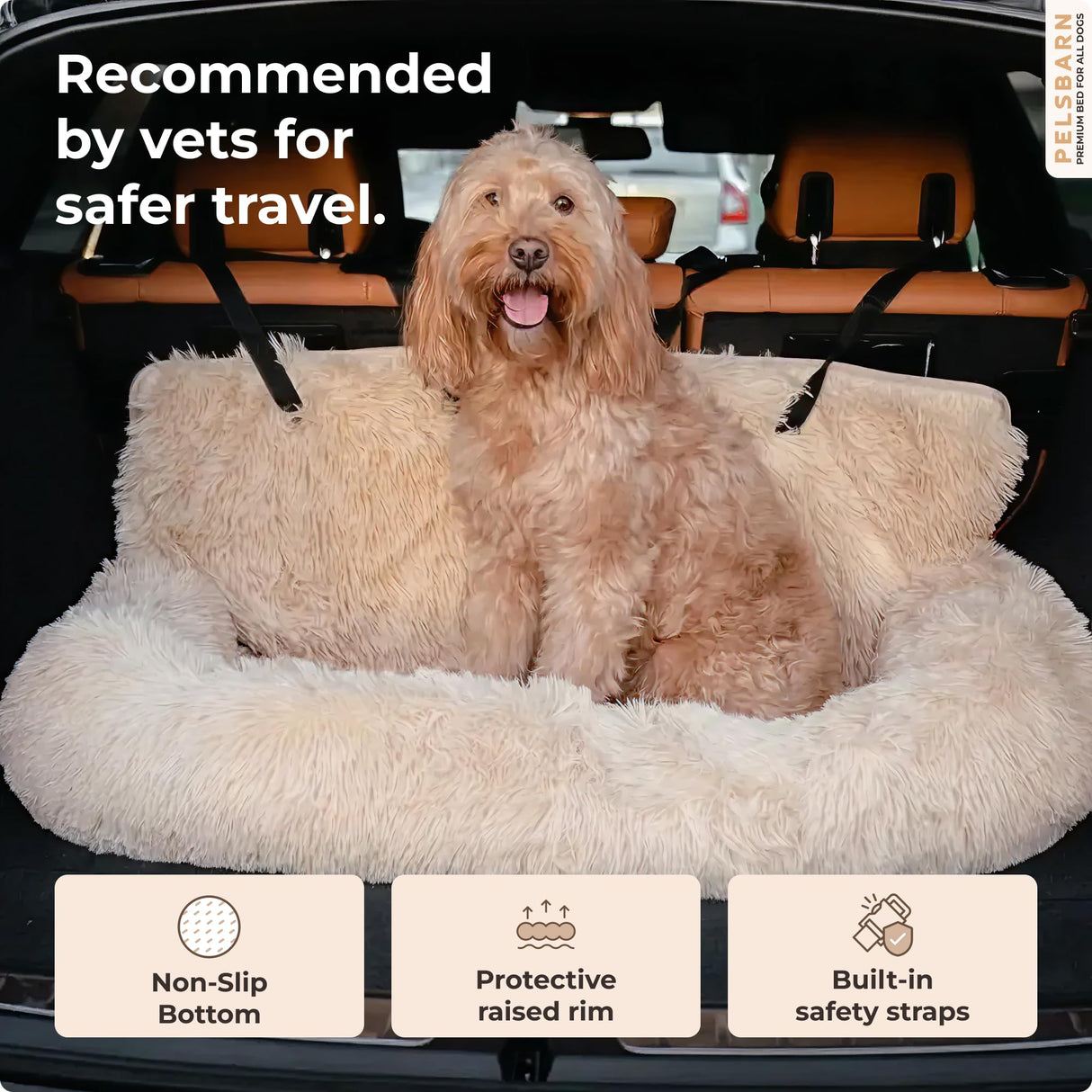 Pelsbarn Soft Comfortable Dog Protecting Car Bed 2.0 Large (Beige)