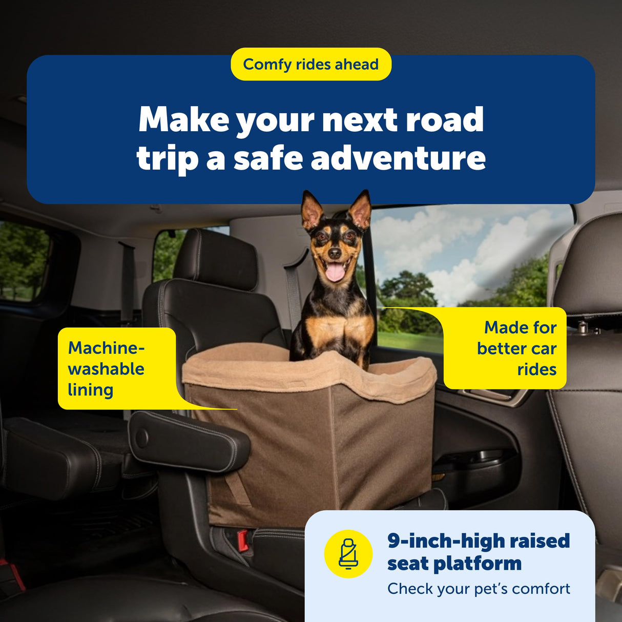 PetSafe Happy Ride Dog Safety Seat - Dedicated Pet Car Seat for Small Dogs - Elevated Booster Seat - Fleece Liner Booster Seat - Machine Washable - Fits Most Cars, Trucks & SUVs