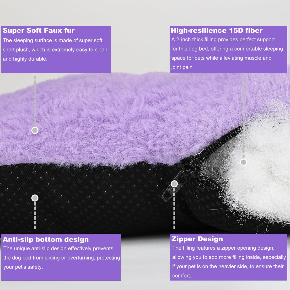 Wrkfree Dog Crate Bed 24 x 18 Purple for Small Dogs - Washable Comfy Fluffy for 24 Inches Cage Kennel - Indoor and Outdoor Use