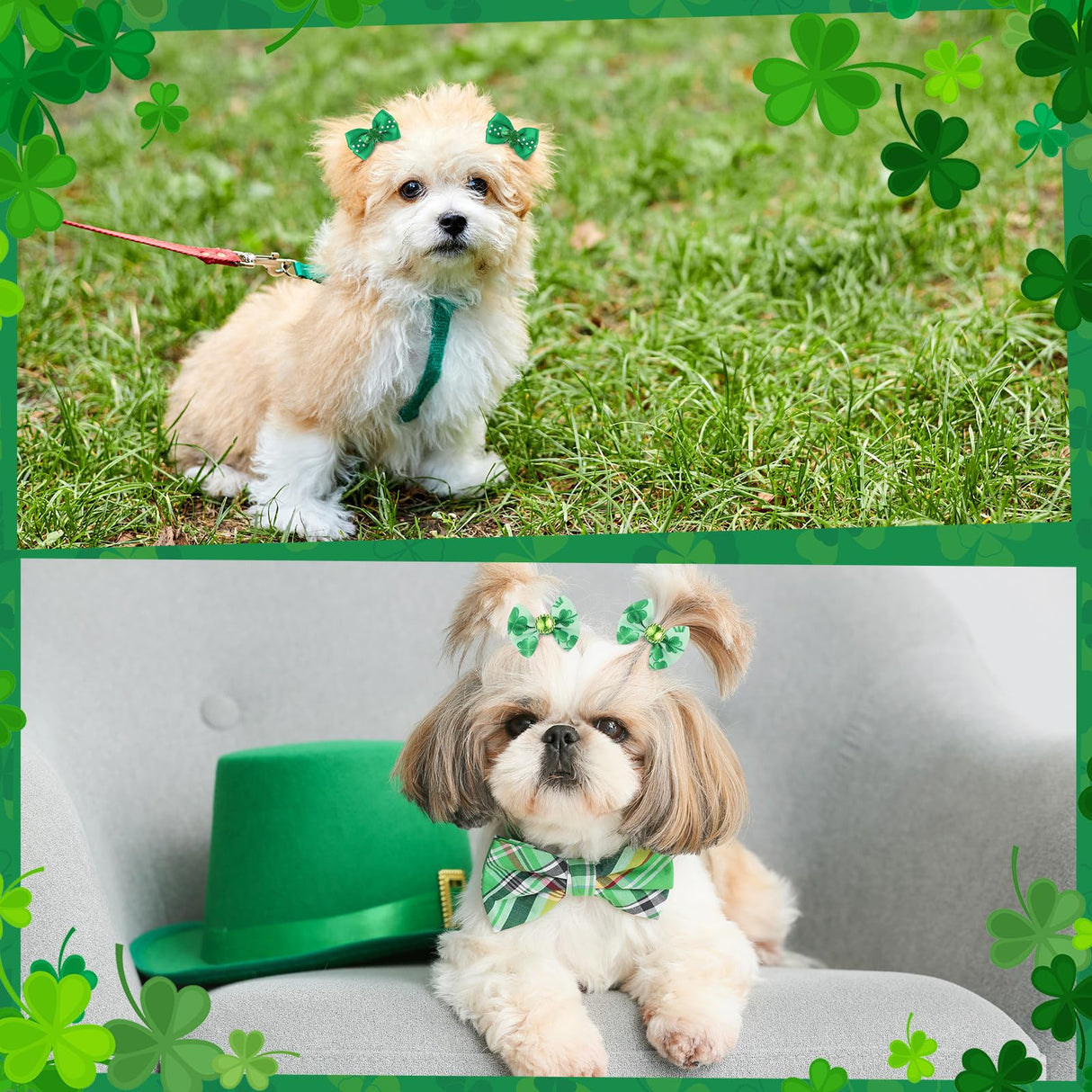 Kacctyen 150 Pcs St. Patrick's Day Dog Bows with Rubber Bands St. Patrick's Day Flower Yorkie Dog Hair Bow Pet Hair Accessories for Small Medium Puppy Bunny Pet Cat(Heart,Clover)