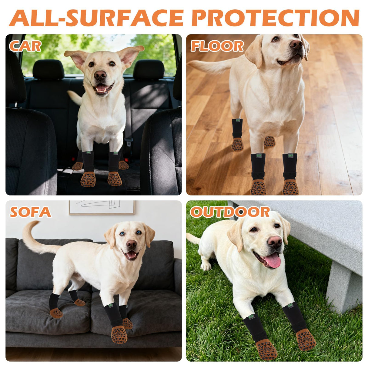 EXPAWLORER Anti Slip Dog Socks to Prevent Licking Paws, Winter Snow Dog Boots & Paw Protectors Booties for Hardwood Floors with Heart Grippers, Dog Shoes for Small Medium Large Senior Dogs Brown M