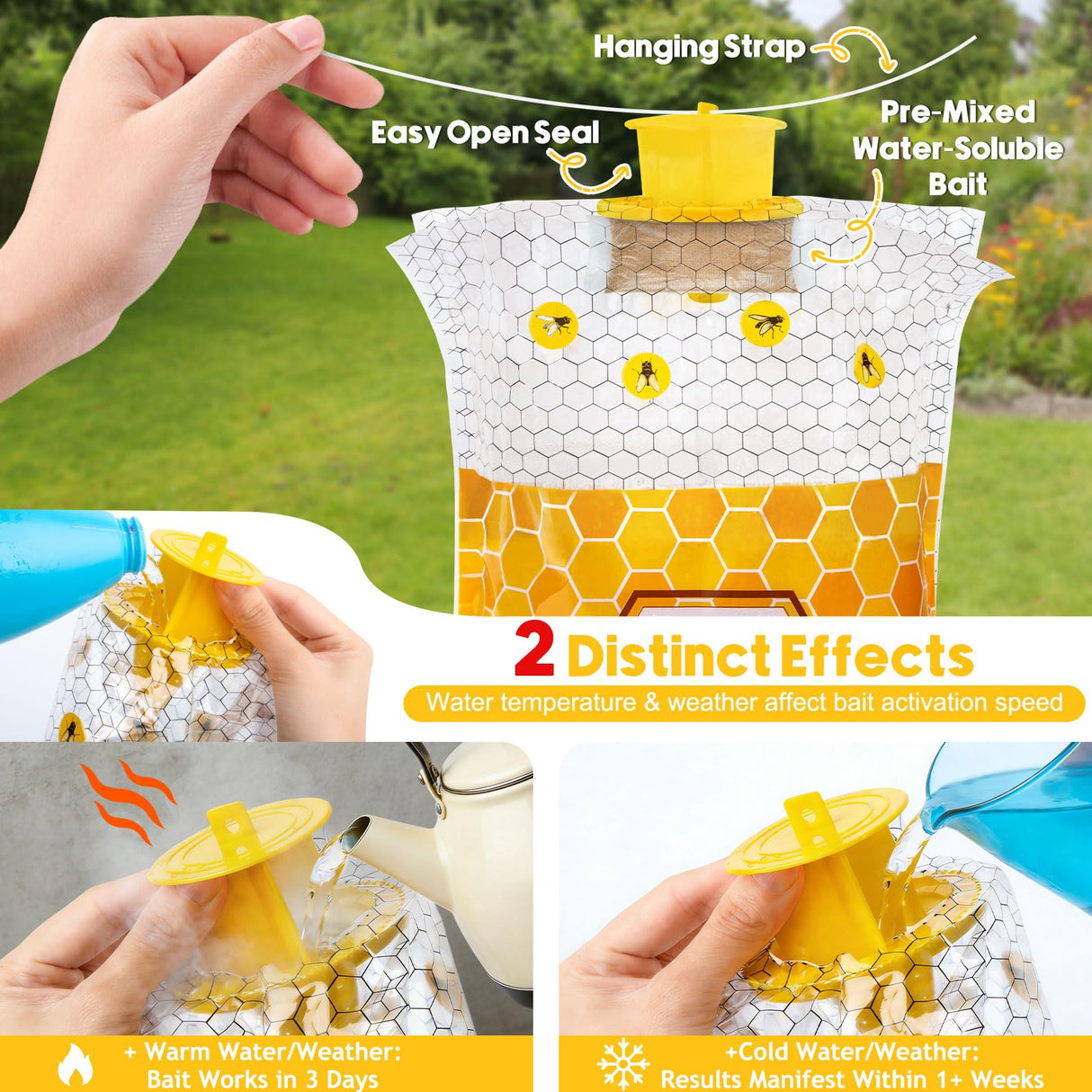 6 Pack Big Fly Traps Outdoor Hanging for Patio, Flies Bags Outdoor Disposable with 50g Bait, Bug Fly Hunter Catcher Killer Control for Barn Horse Ranch Chicken Coop