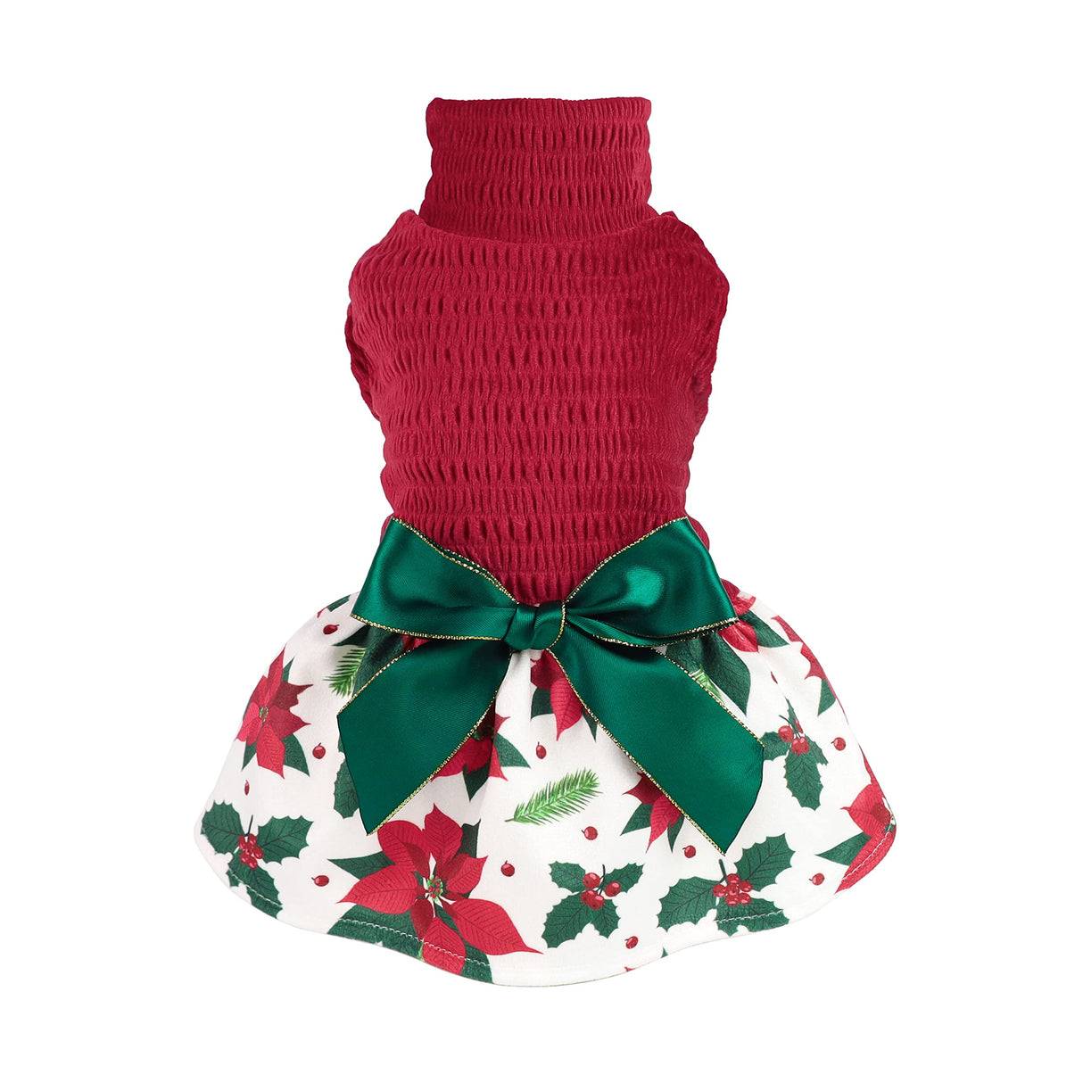 Fitwarm Christmas Poinsettia Flower Dog Turtleneck Dress, Holiday Clothes for Small Dogs Girl, Pet Festive Outfit, Red, White, Small