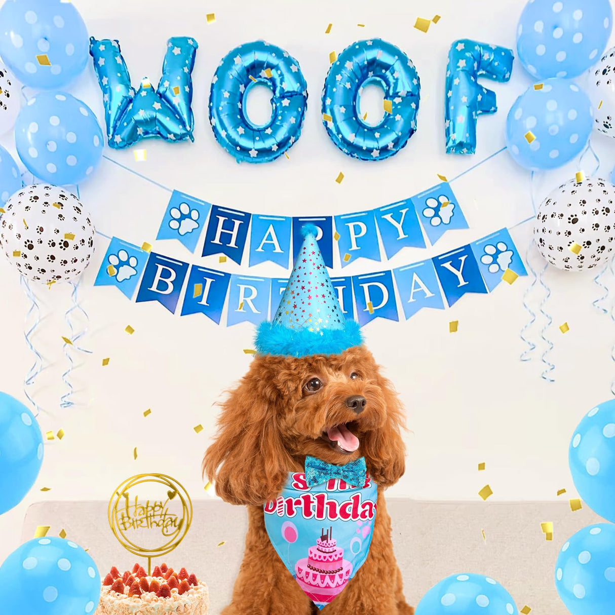 Floofelove 9Pcs Boy Gril Dog Birthday Decorations - Boy Dog Birthday Hat Party Supplies with Birthday for Dogs Hat Bandana Banner & Balloons Bow tie Outfits