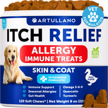 Load image into Gallery viewer, Dog Allergy Relief Chews - Itching Skin Relief for Dogs - Fish Oil - Omega 3 - Seasonal Allergies Pills - Skin & Coat, Anti Itch,Hot Spots Treatment - Canine Immune Health Supplement - 120 Soft Treats