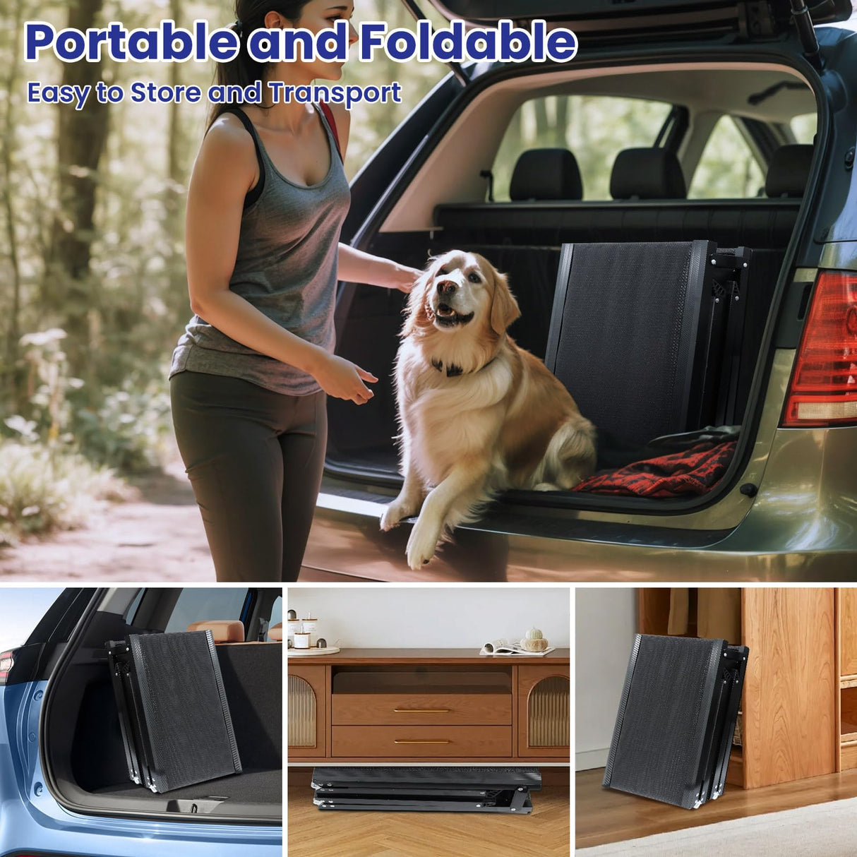 Dog Ramp for Car, 67" L x 20" W Extra Wide Folding Dog Ramp, Pet Ramp with Non-Slip Rug Surface, Dog Steps Supports Up to 250 lb, Outdoor Dog Ramp for Car, SUV, Truck