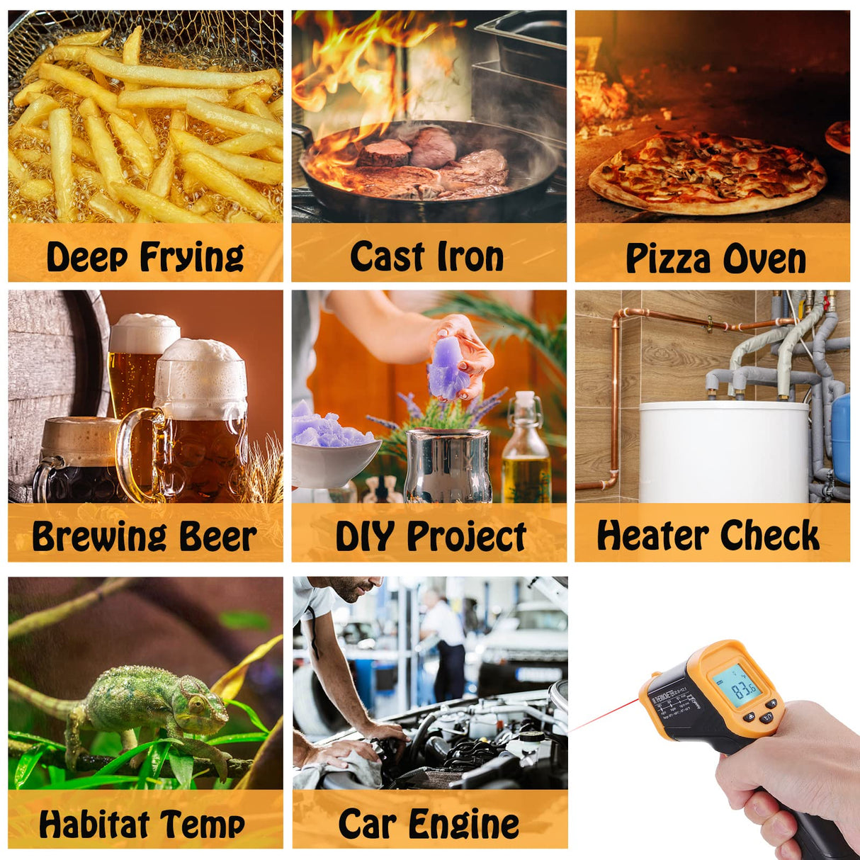 OnniOne Infrared Thermometer Gun for Cooking, Laser Thermometer Gun for Blackstone Pizza Oven, -58β~1022β Non Contact Temperature Gun with Carrying Storage Case, LCD Backlit (NOT for Human)