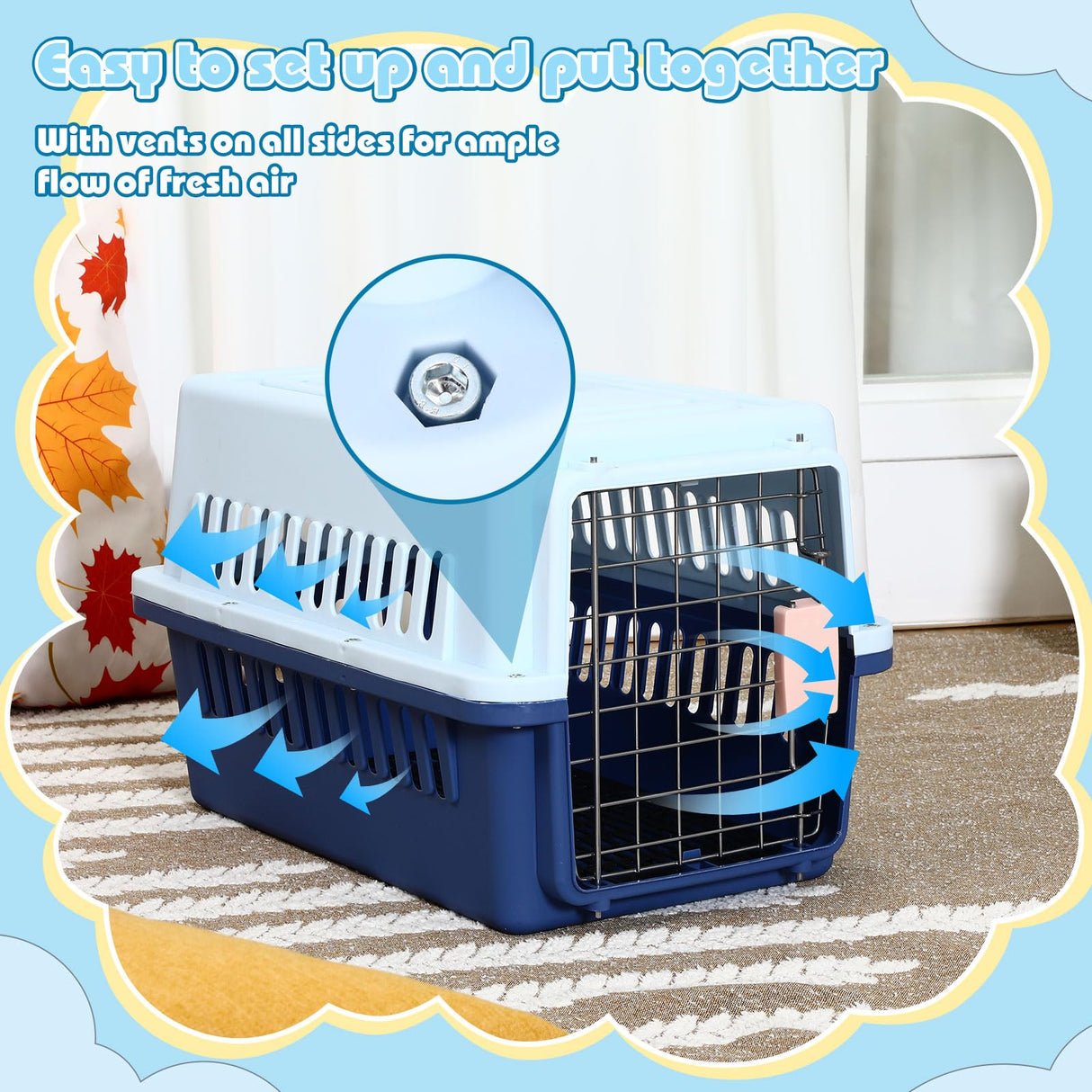 2 Sets 19" Travel Pet Carrier for Small Dogs and Cats Hard-Sided Plastic Dog Crate Cat Kennel with Wire Door, Ventilation and Security Lock Portable Pet Carrier for Car Airline Travel, Up to 13lbs