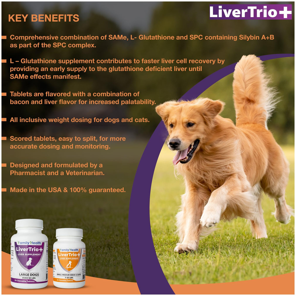 LiverTrio+ Comprehensive Liver Support Supplement for Smaller Dogs. Flavorful Chewable Tablets Combining Same, SPC, Silybin A+B, + Glutathione 30Ct (Small - Medium)