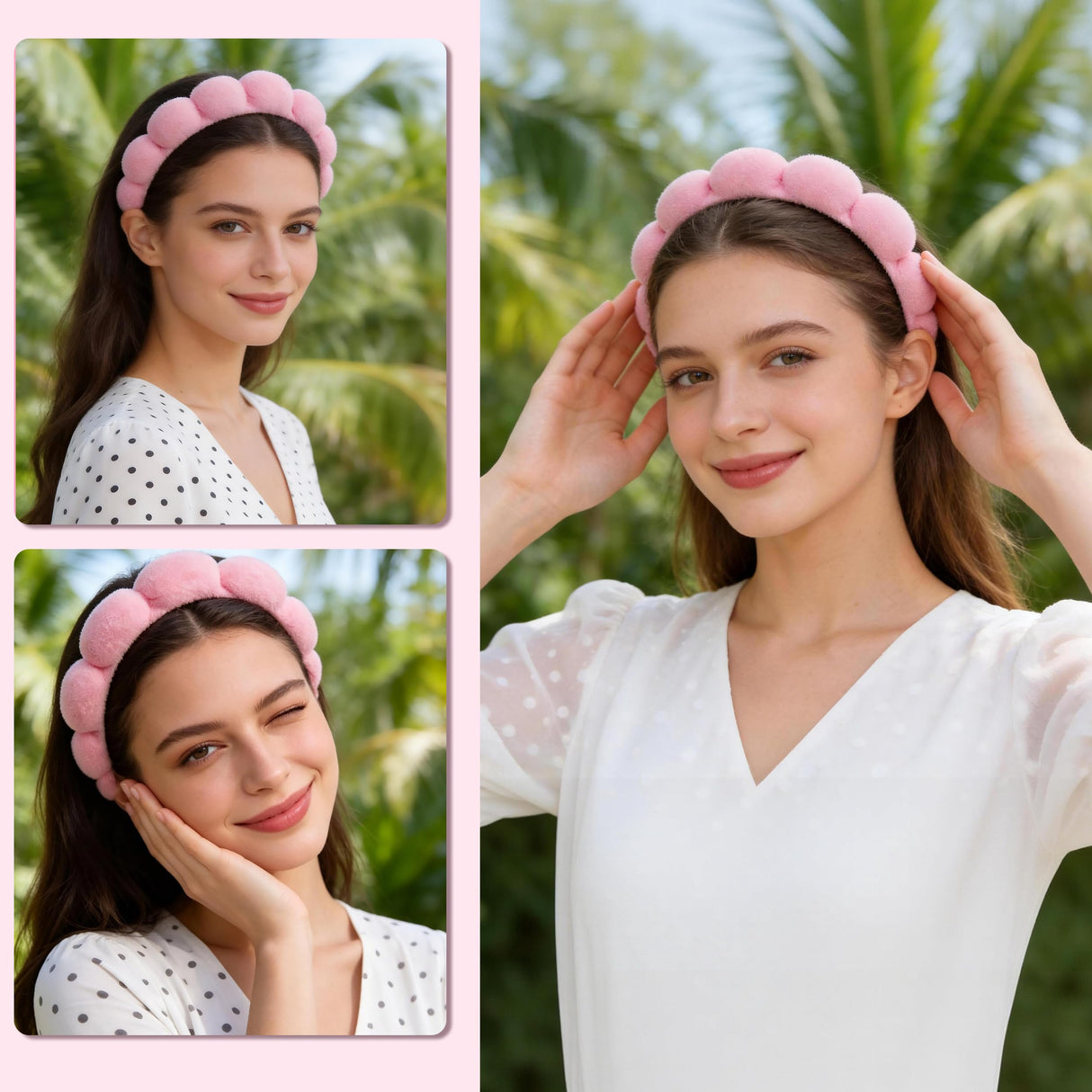 Spa Headband for Washing Face, Skincare Headband Wristband Set for Facial Mask Skin Care, Makeup Remover Towel Cloth Small Spray Bottle with Travel Makeup Bag Gifts for Women - Pink